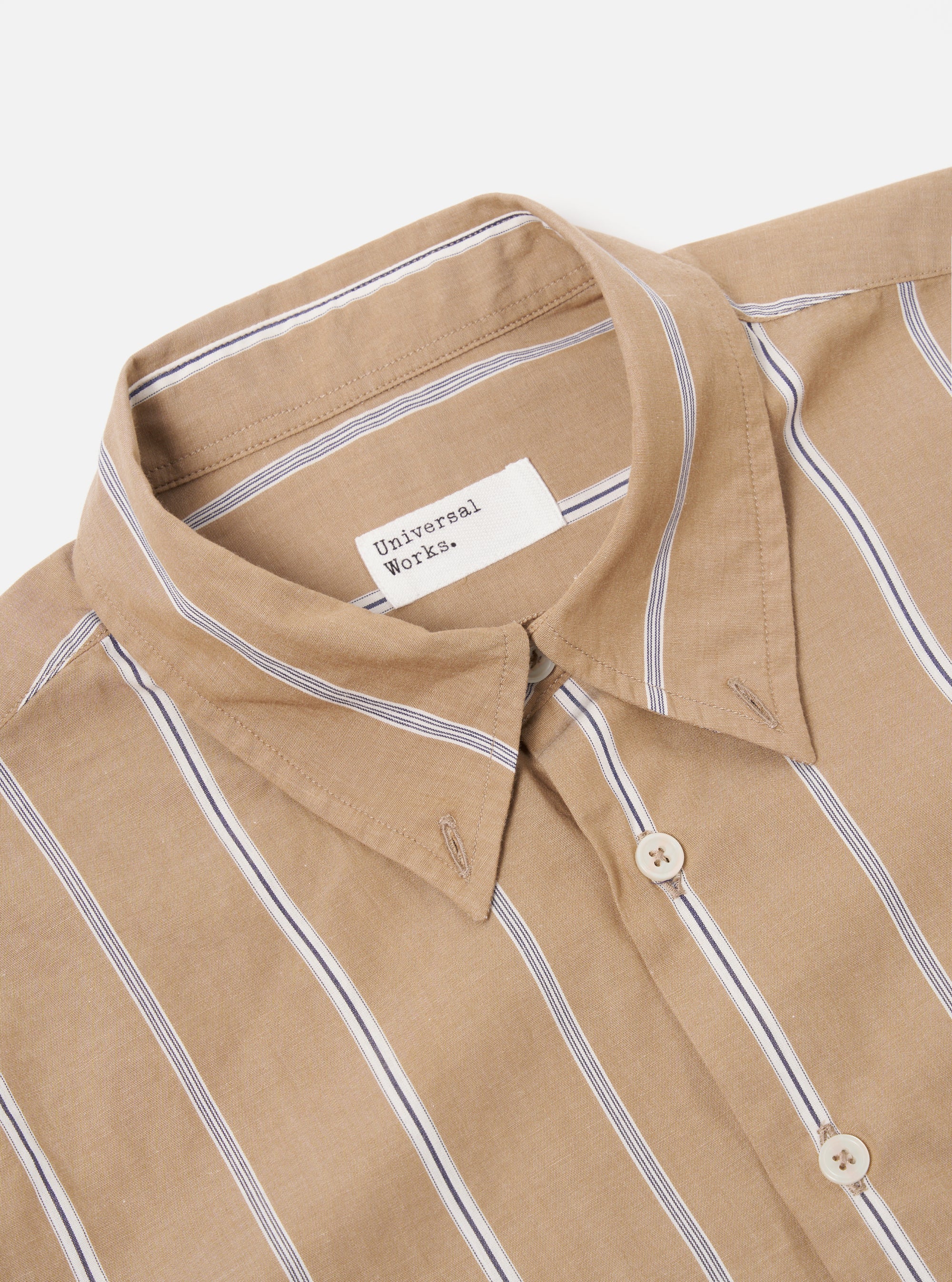 Universal Works Lazy Day Shirt in Sand Sydney Stripe