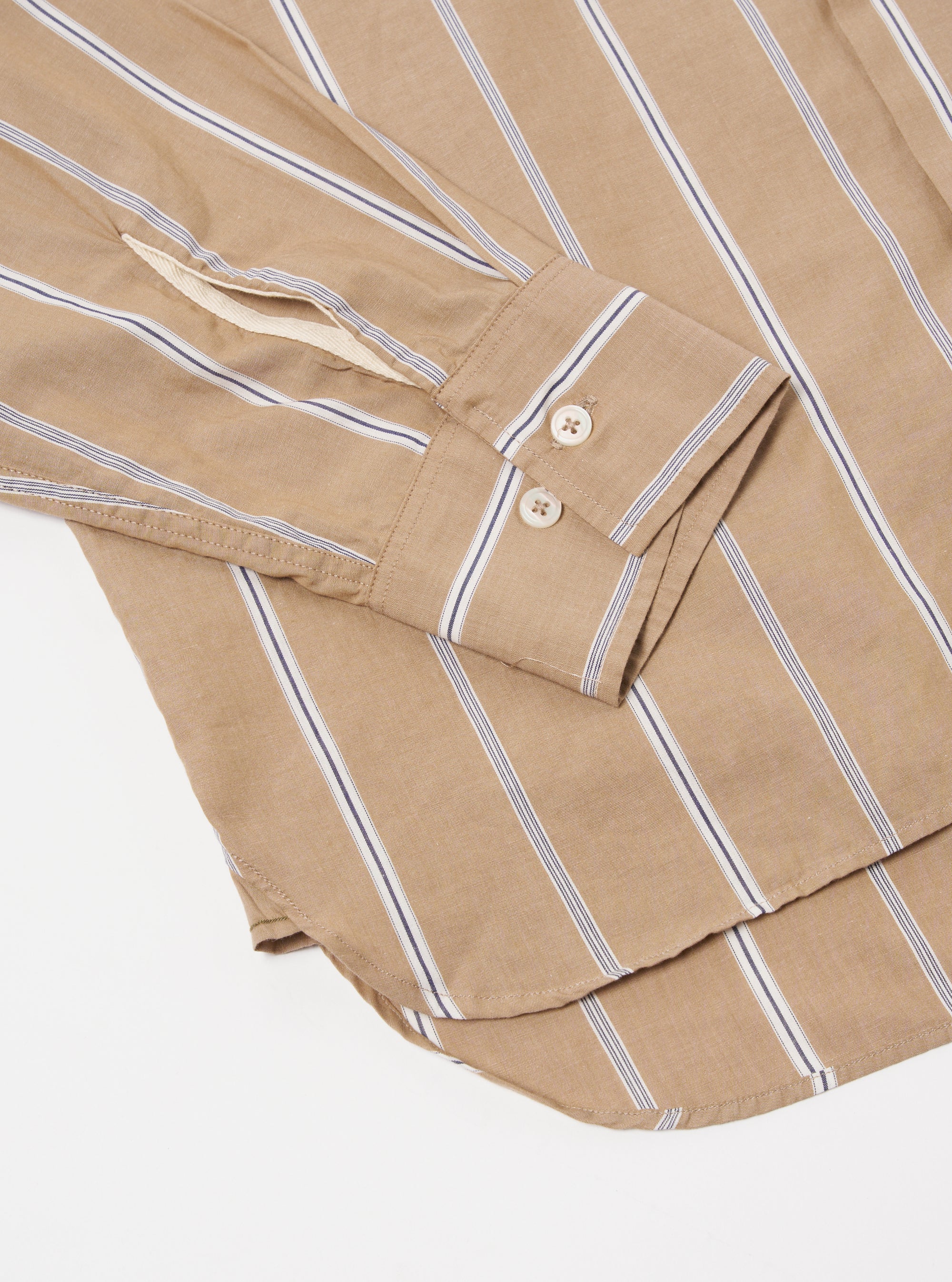 Universal Works Lazy Day Shirt in Sand Sydney Stripe