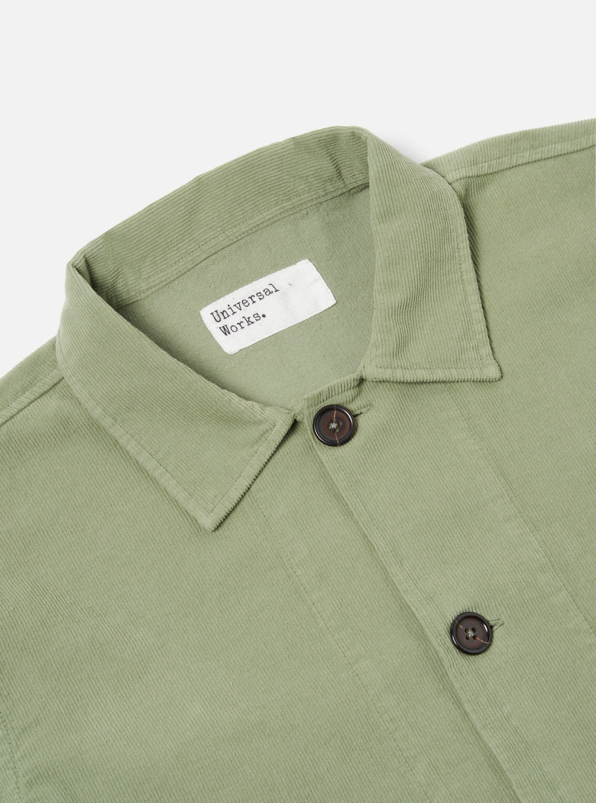 Universal Works Bakers Overshirt in Light Olive Fine Cord