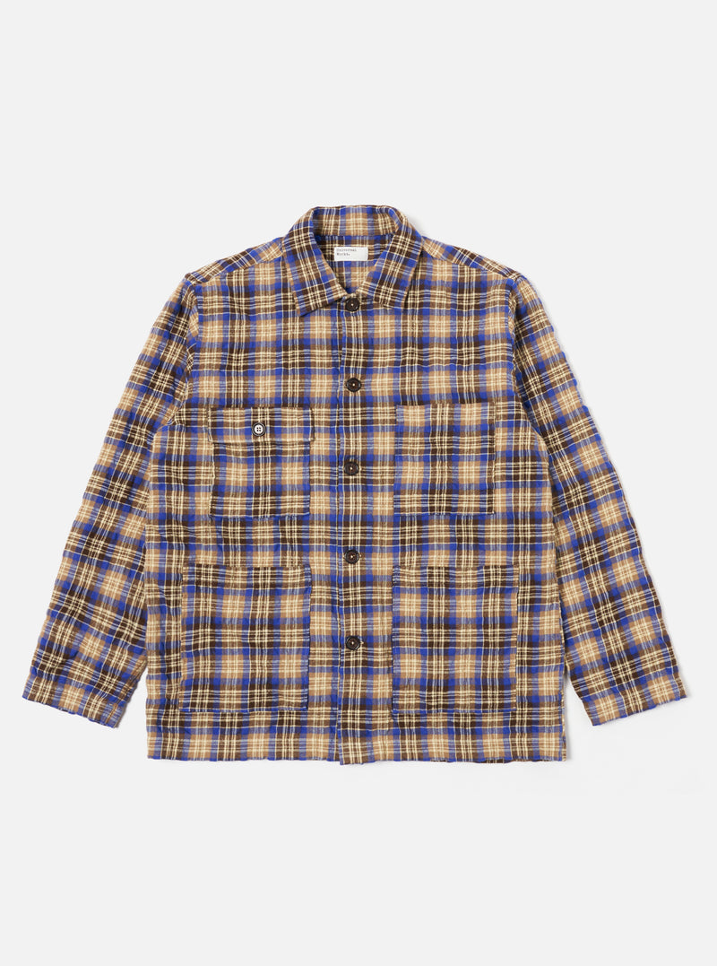 Universal Works Dockside Jacket in Blue/Sand Cowboy Check