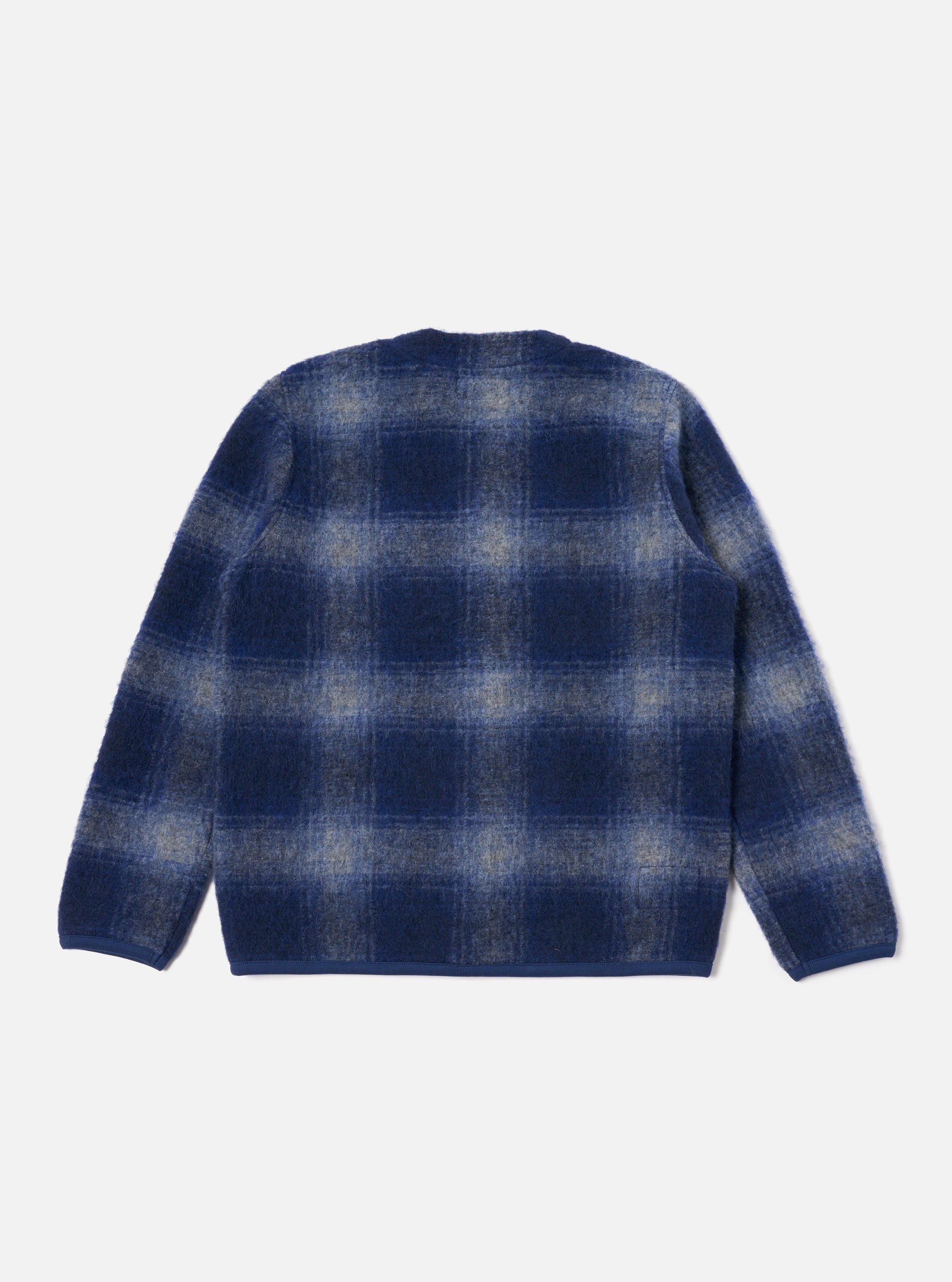 Universal Works Cardigan in Navy/Grey Fresco Fleece