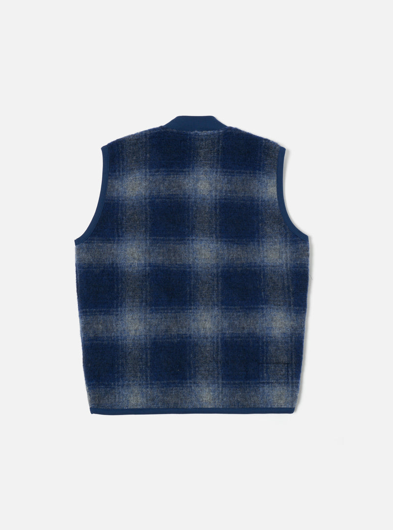 Universal Works Zip Waistcoat in Navy/Grey Fresco Fleece