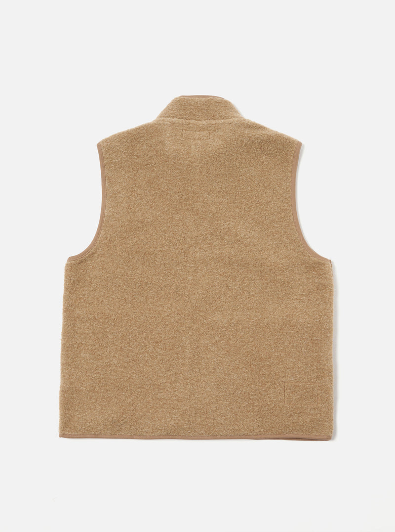 Universal Works Climbing Gilet in Sand Teddy Fleece