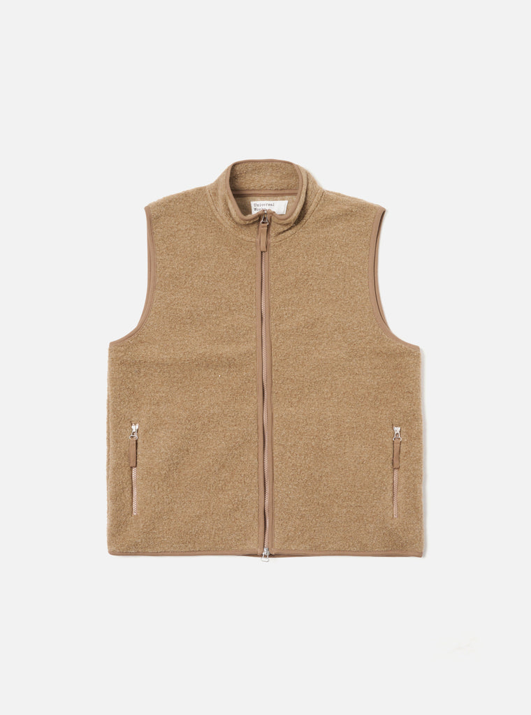 Universal Works Climbing Gilet in Sand Teddy Fleece