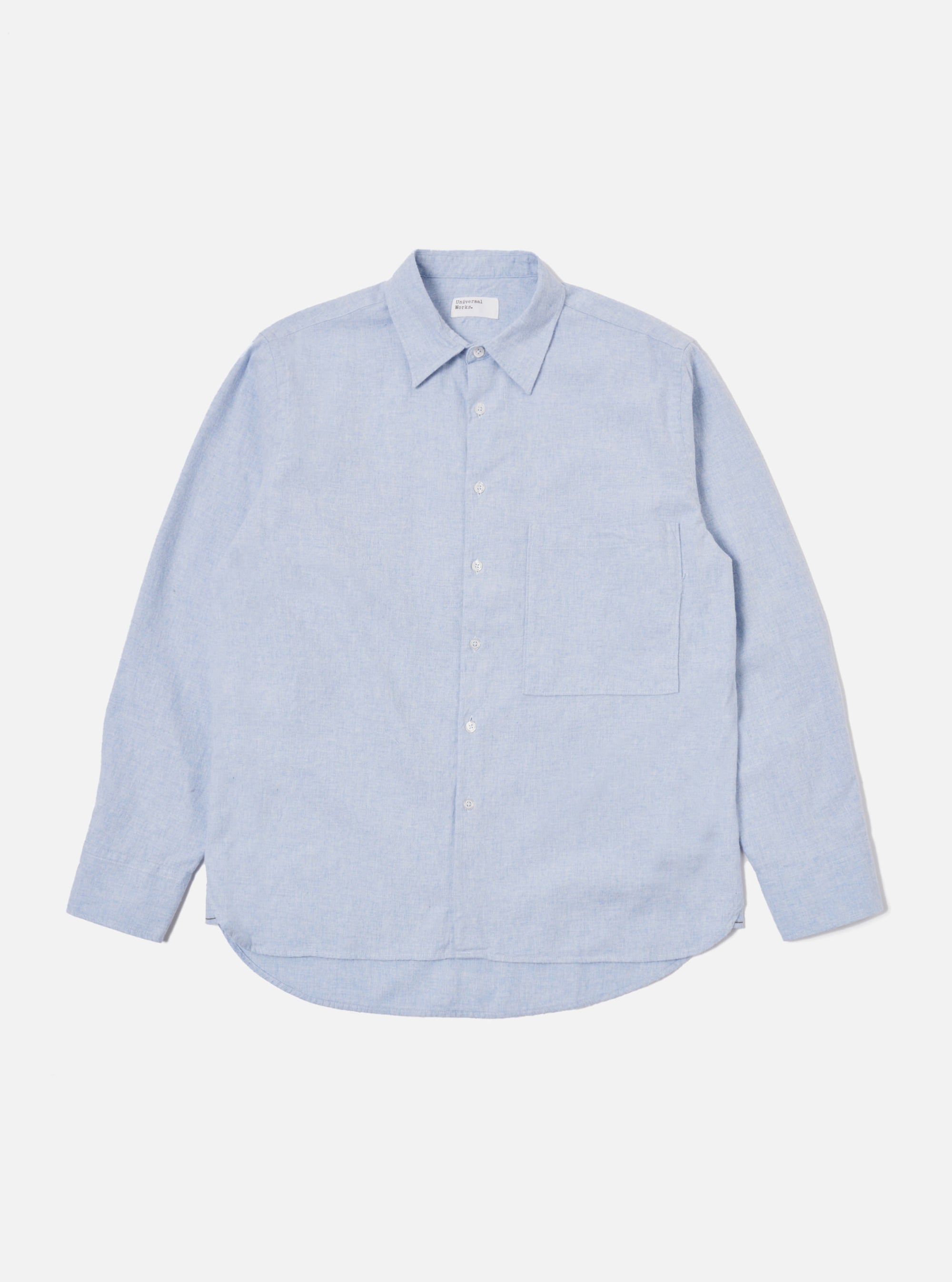 Universal Works Square Pocket Shirt in Blue Brushed Flannel