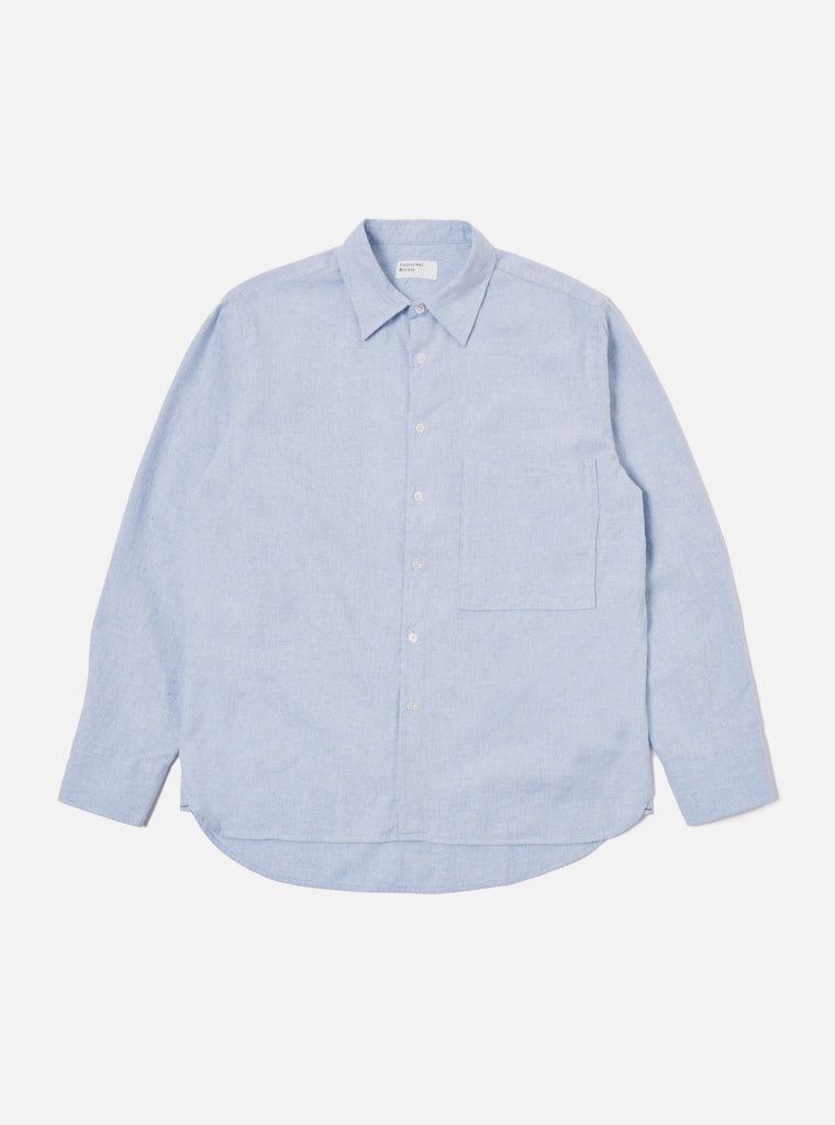 Universal Works Square Pocket Shirt in Blue Brushed Flannel