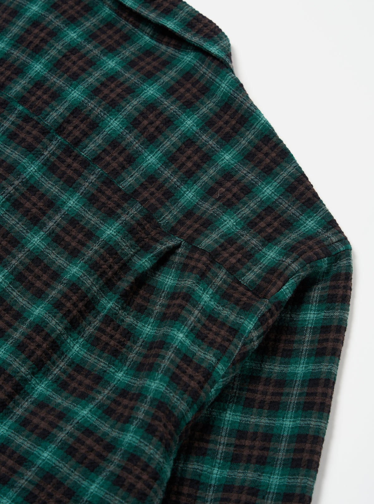 Universal Works L/S Utility Shirt in Green/Black Seersucker PT Check