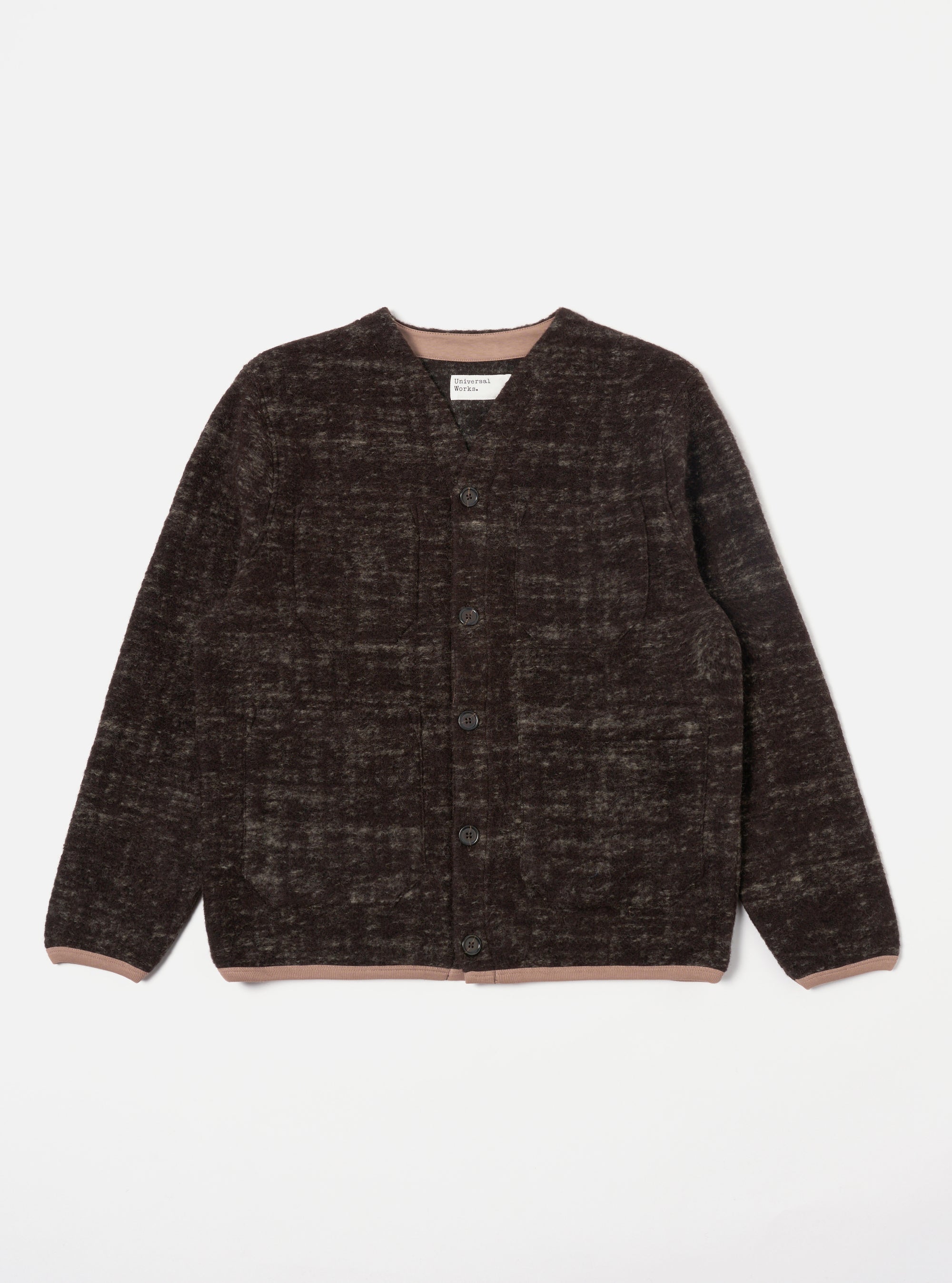 Universal Works Cardigan in Brown Marble Fleece