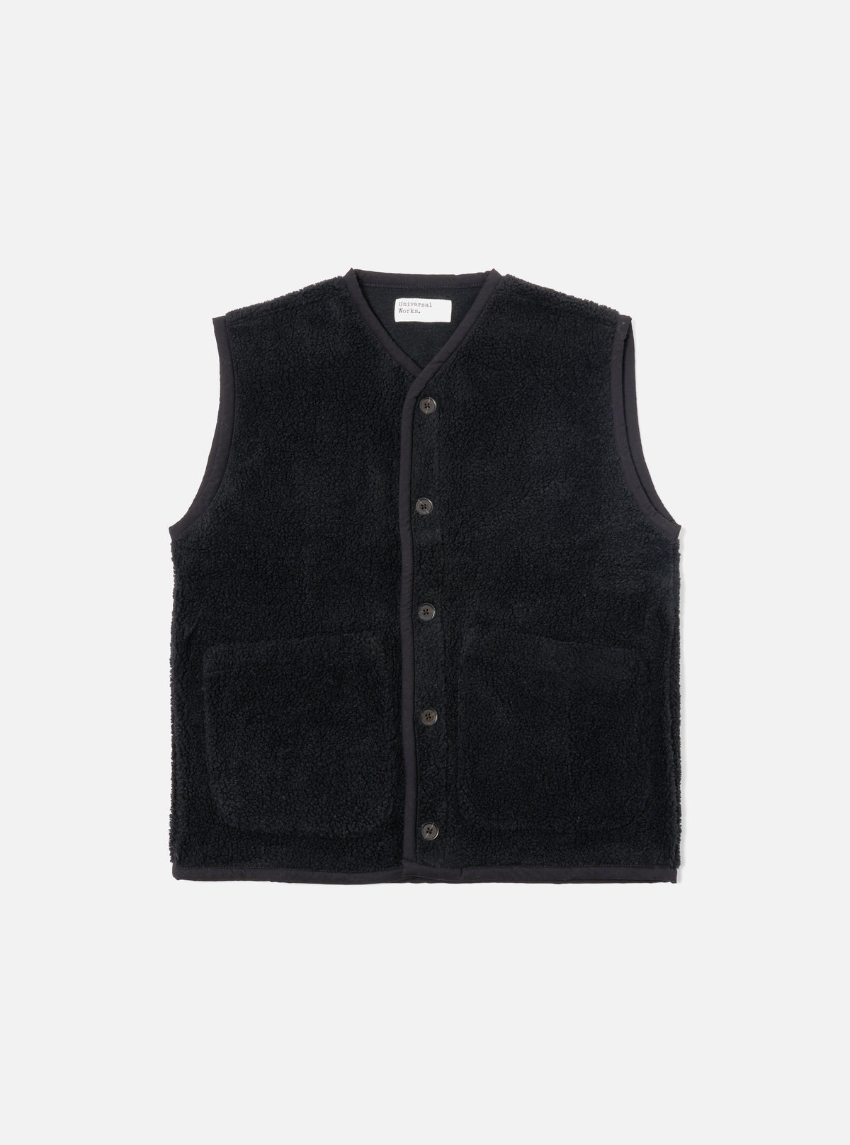 Universal Works Lancaster Gilet in Black Mountain Fleece