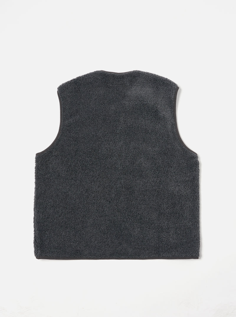 Universal Works Zip Gilet in Charcoal Mountain Fleece