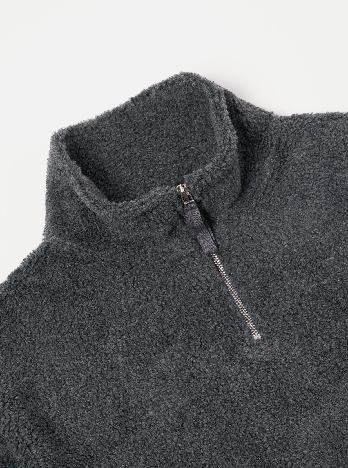 Universal Works Ramsay Quarter Zip in Charcoal Mountain Fleece