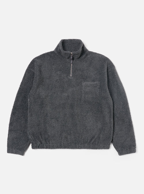 Universal Works Ramsay Quarter Zip in Charcoal Mountain Fleece