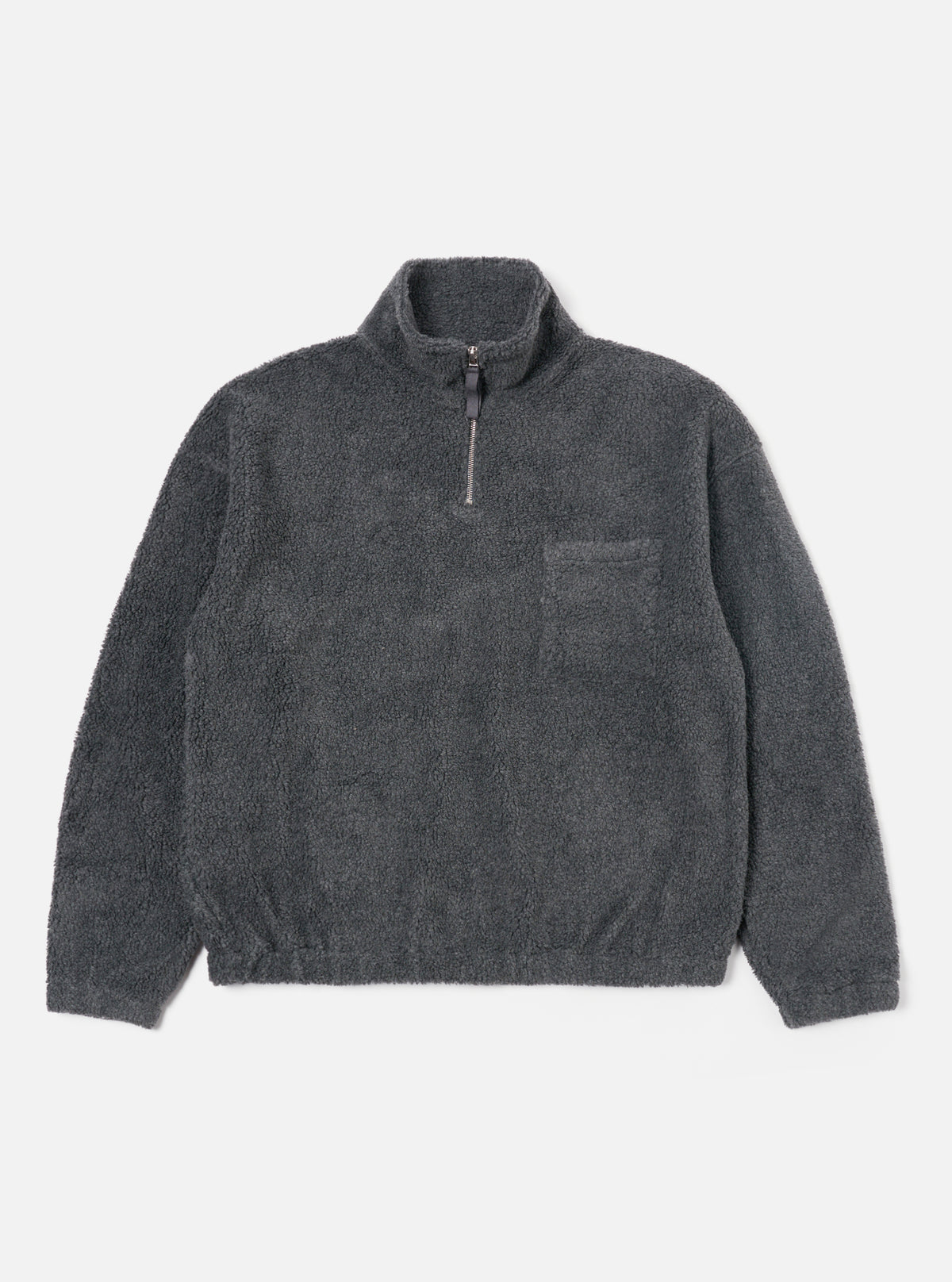 Universal Works Ramsay Quarter Zip in Charcoal Mountain Fleece