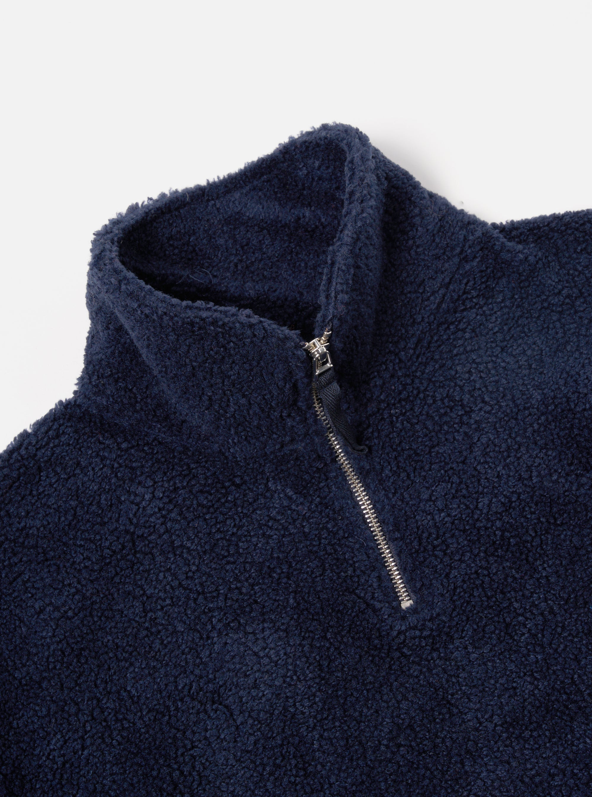 Universal Works Ramsay Quarter Zip in Navy Mountain Fleece