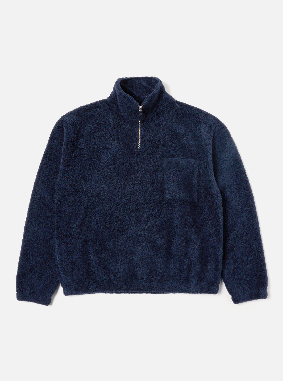 Universal Works Ramsay Quarter Zip in Navy Mountain Fleece