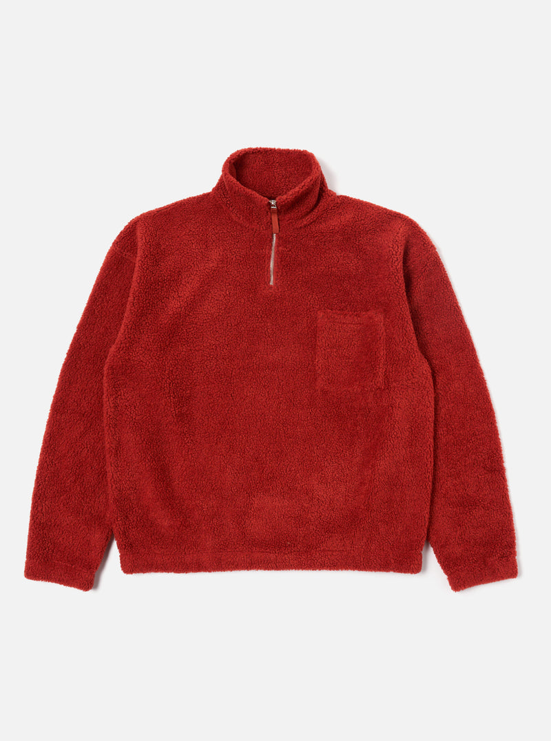 Universal Works Ramsay Quarter Zip in Orange Mountain Fleece