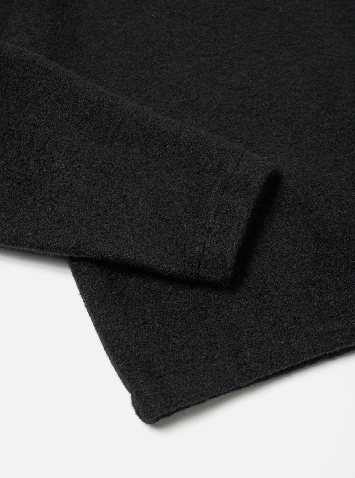 Universal Works Ramsay Quarter Zip in Black Wool Fleece