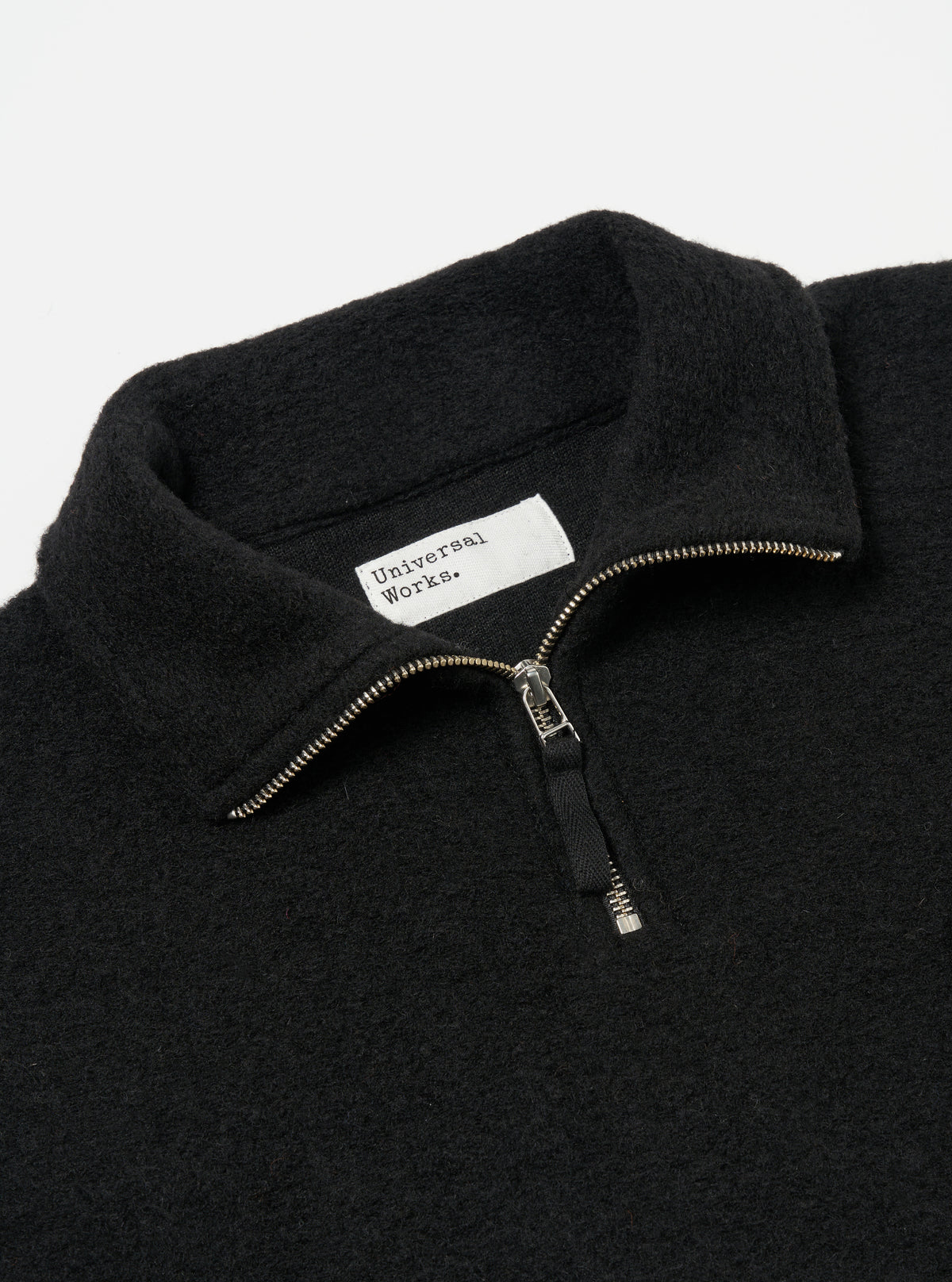 Universal Works Ramsay Quarter Zip in Black Wool Fleece