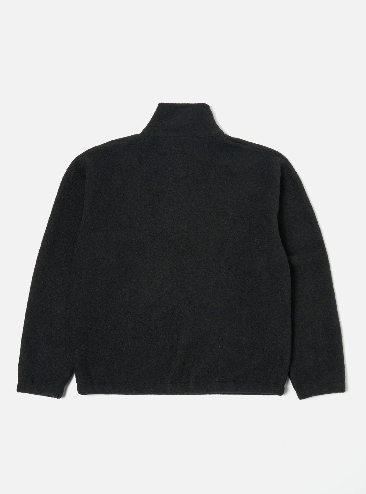 Universal Works Ramsay Quarter Zip in Black Wool Fleece