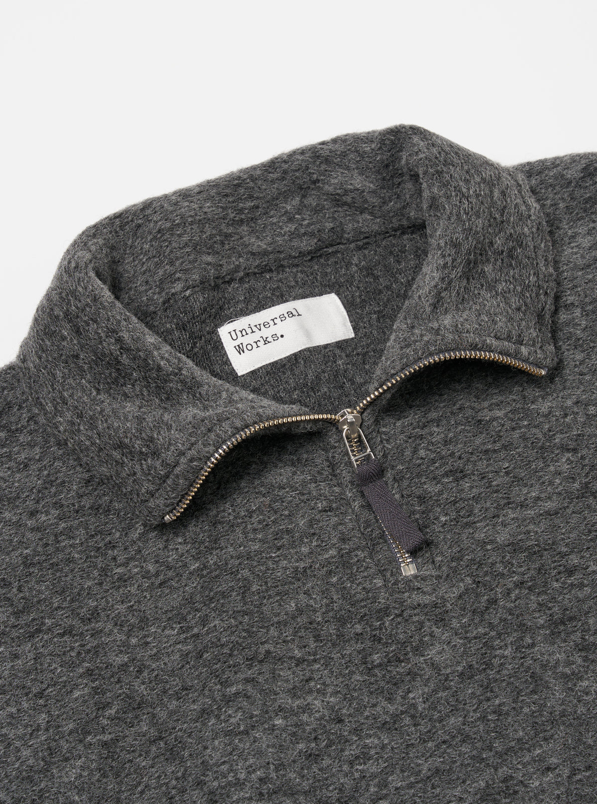 Universal Works Ramsay Quarter Zip in Grey Marl Wool Fleece