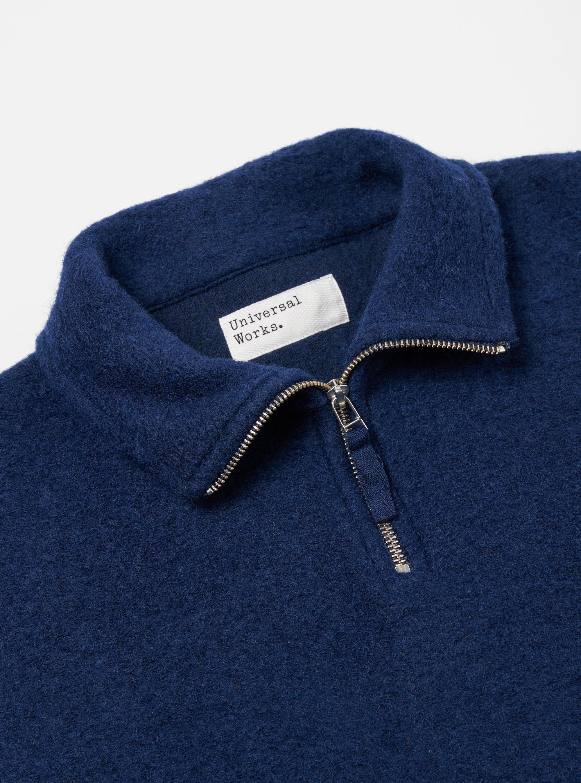 Universal Works Ramsay Quarter Zip in Indigo Wool Fleece