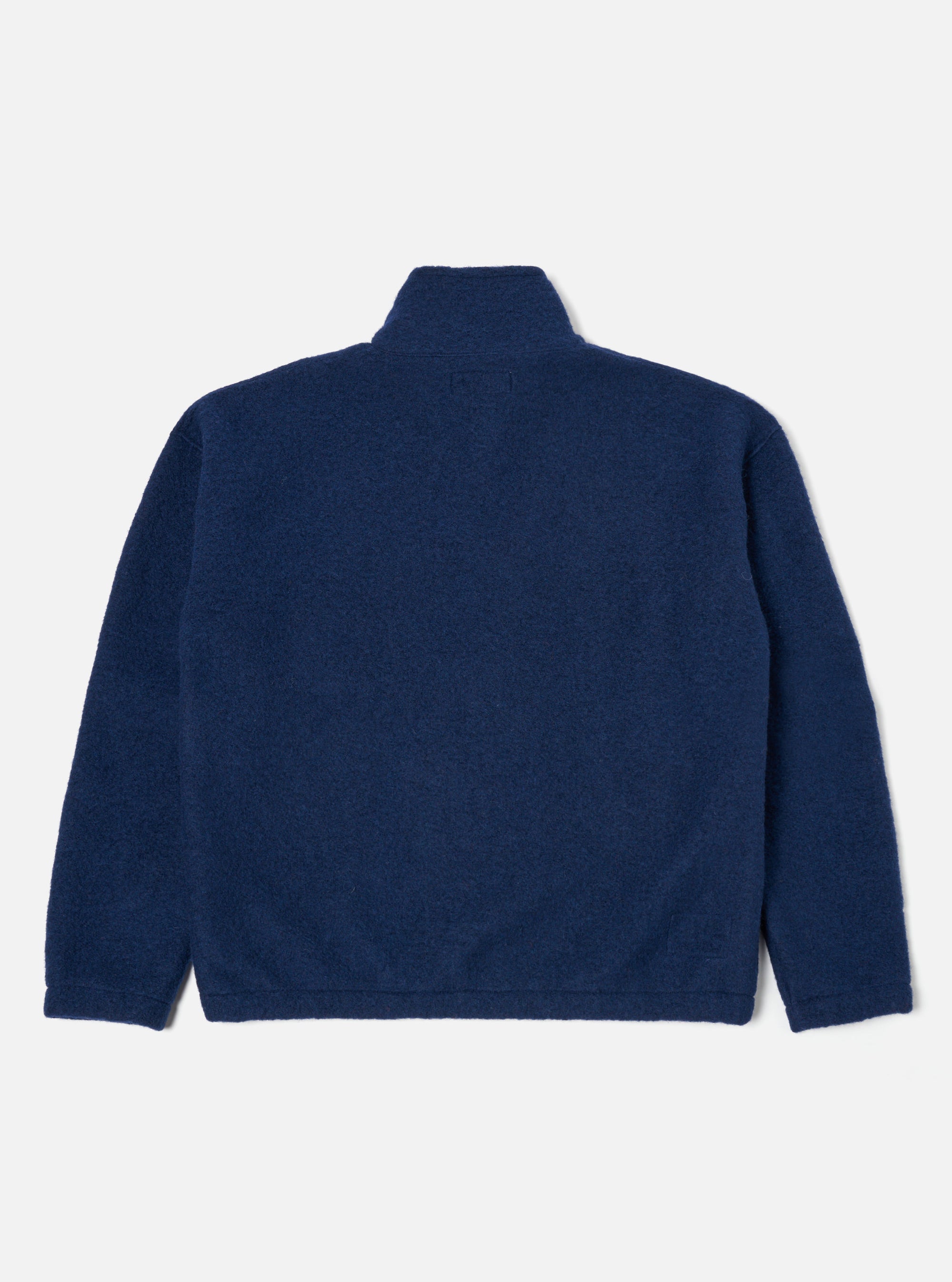 Universal Works Ramsay Quarter Zip in Indigo Wool Fleece