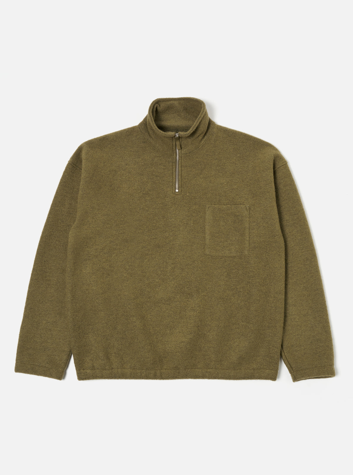 Universal Works Ramsay Quarter Zip in Lovat Wool Fleece