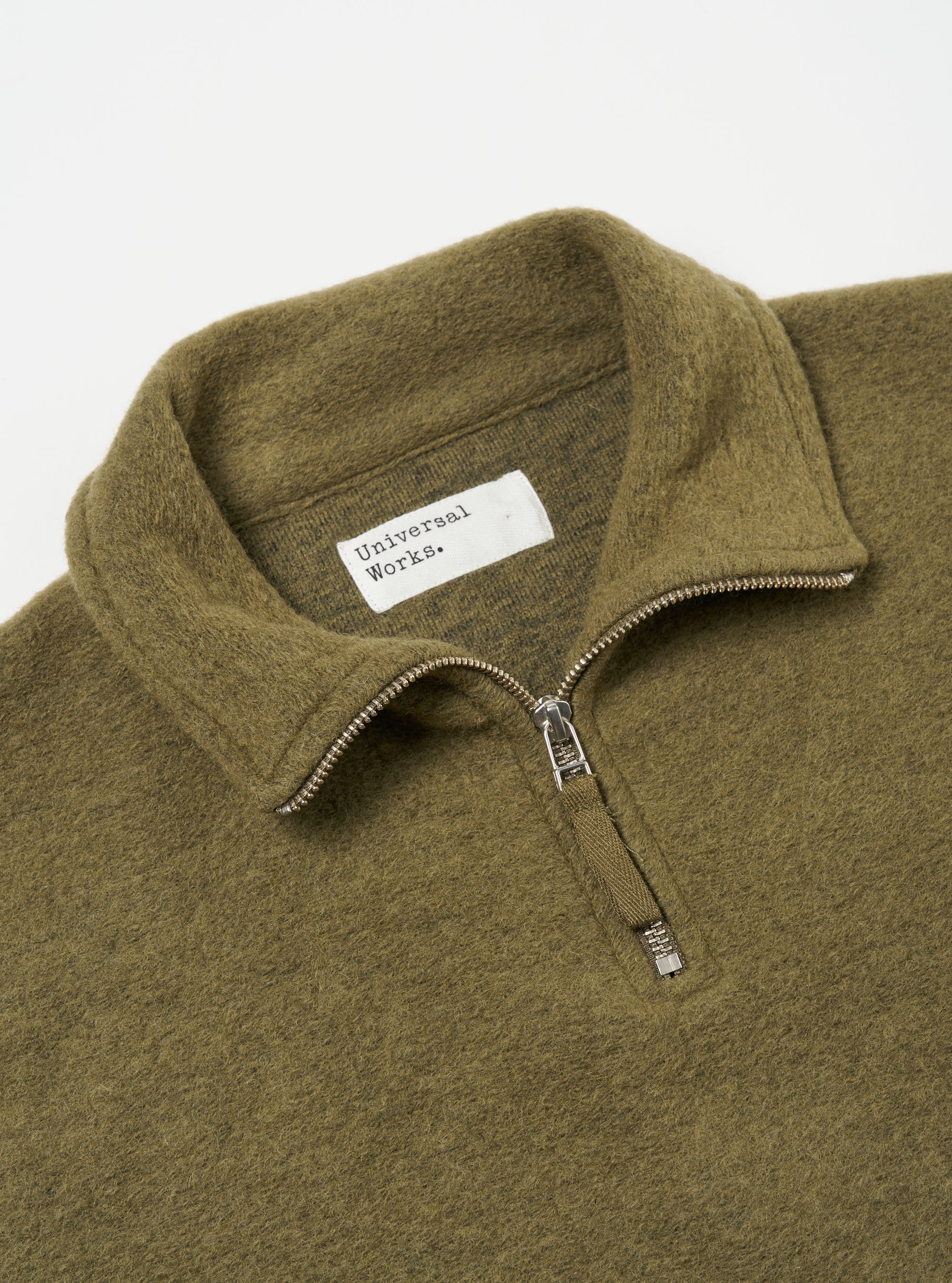 Universal Works Ramsay Quarter Zip in Lovat Wool Fleece