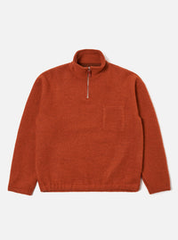 Universal Works Ramsay Quarter Zip in Orange Wool Fleece