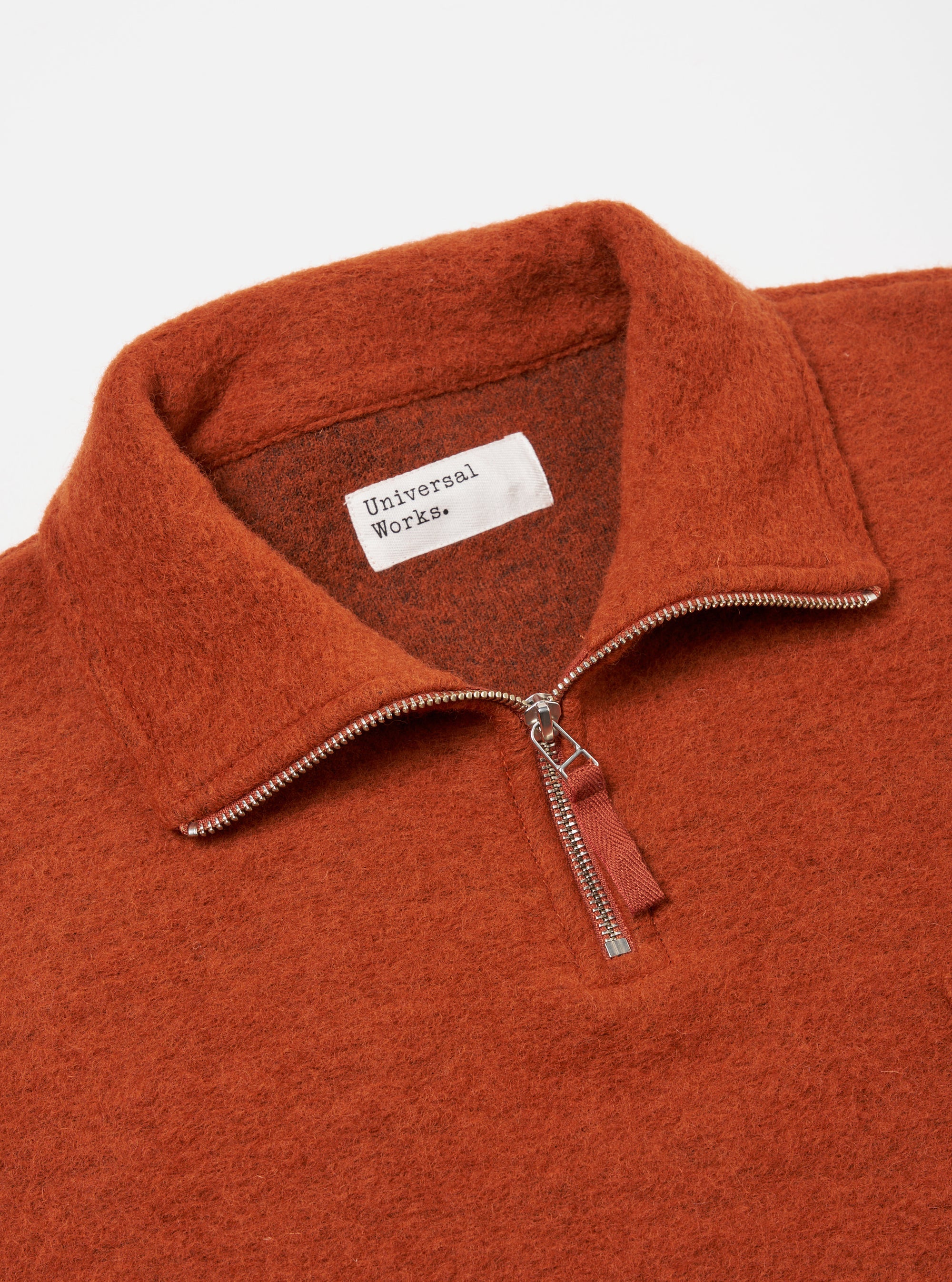 Universal Works Ramsay Quarter Zip in Orange Wool Fleece