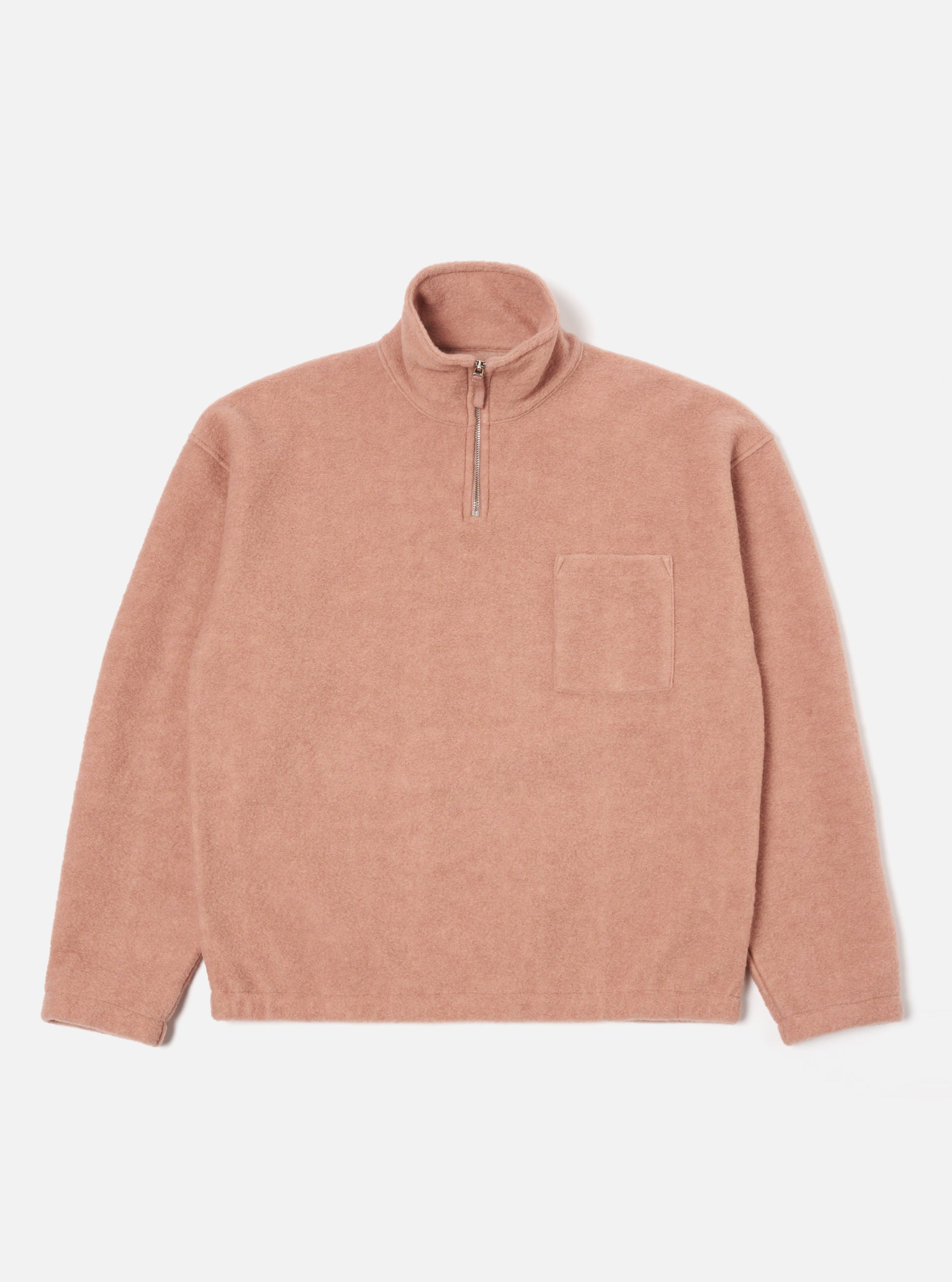 Universal Works Ramsay Quarter Zip in Pink Wool Fleece