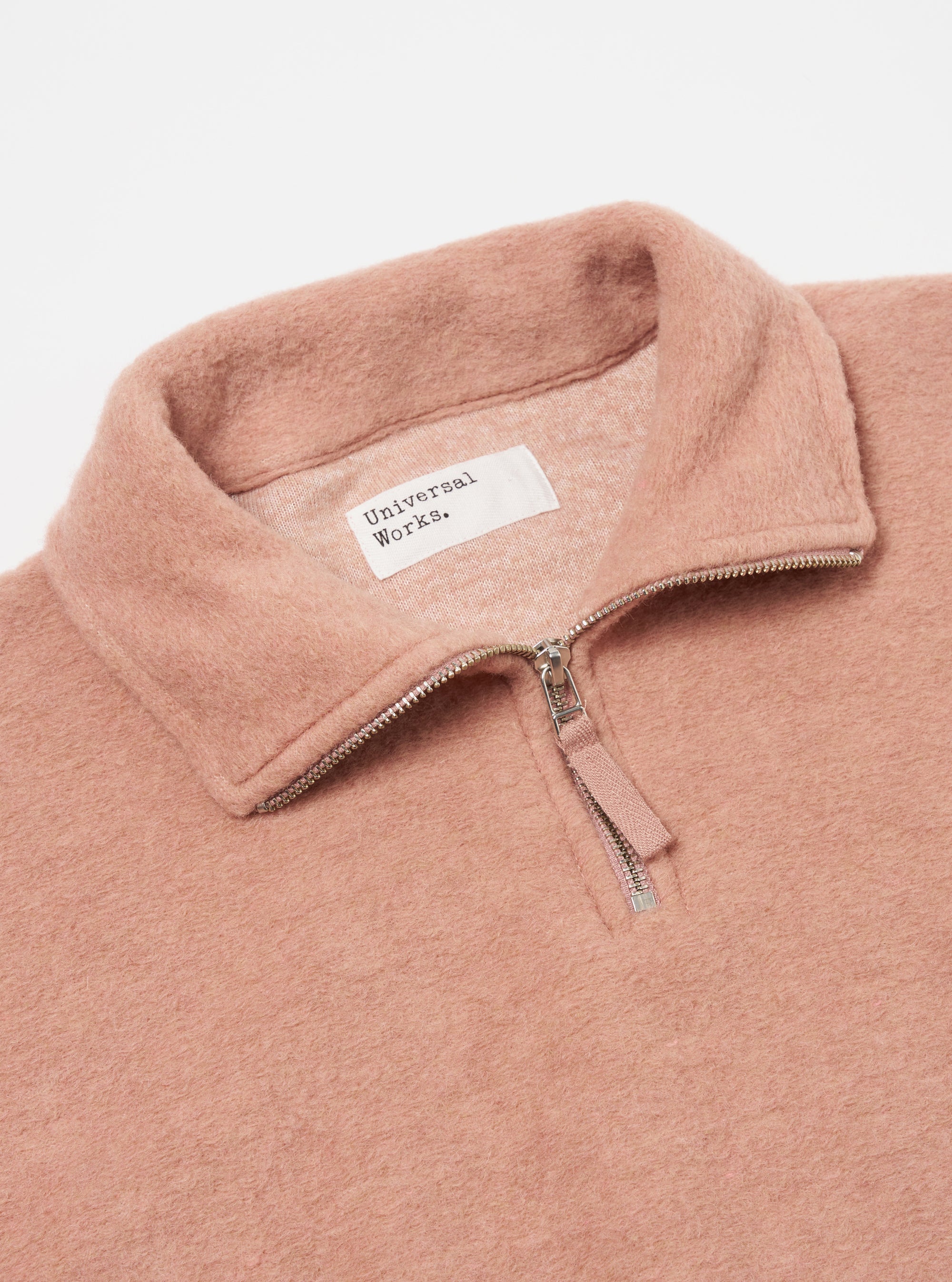 Universal Works Ramsay Quarter Zip in Pink Wool Fleece