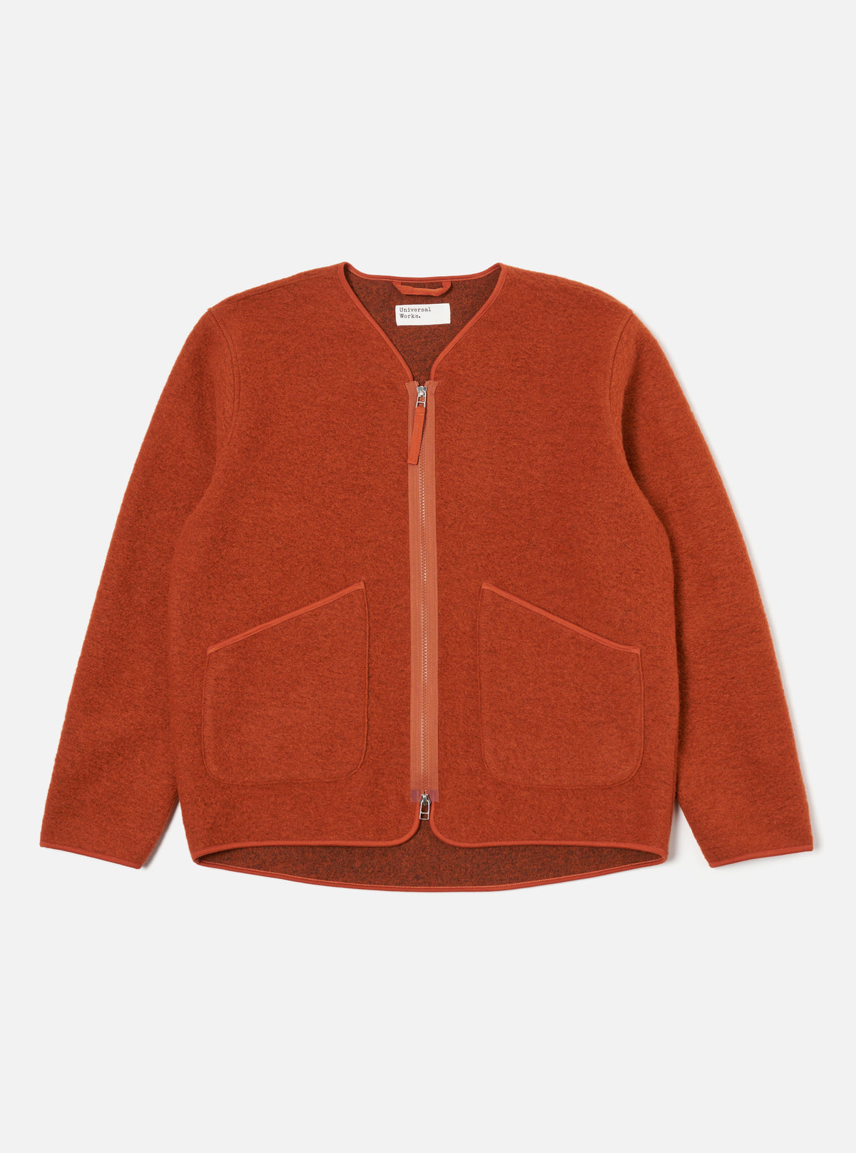 Universal Works Zip Liner Jacket in Orange Wool Fleece