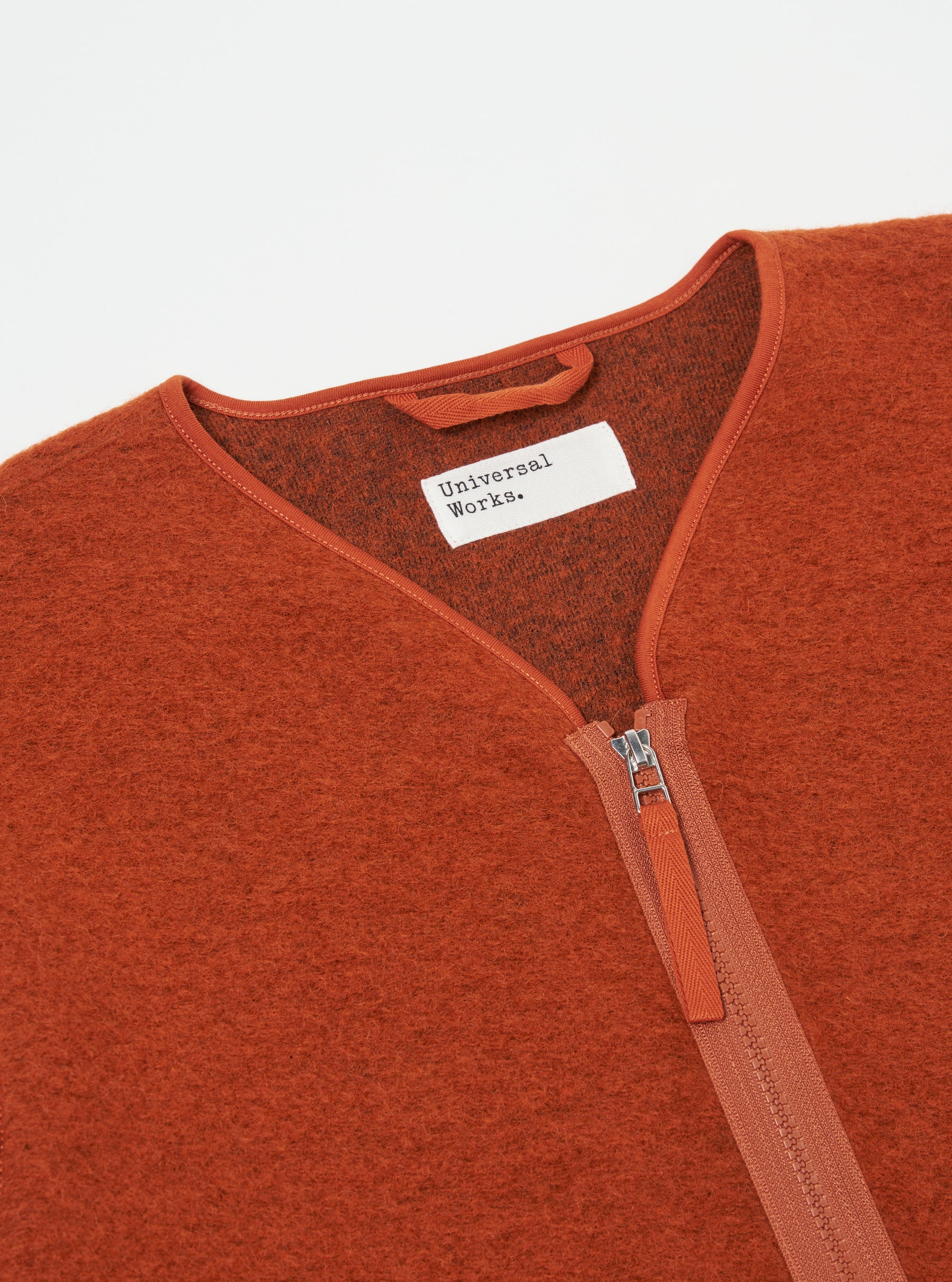 Universal Works Zip Liner Jacket in Orange Wool Fleece