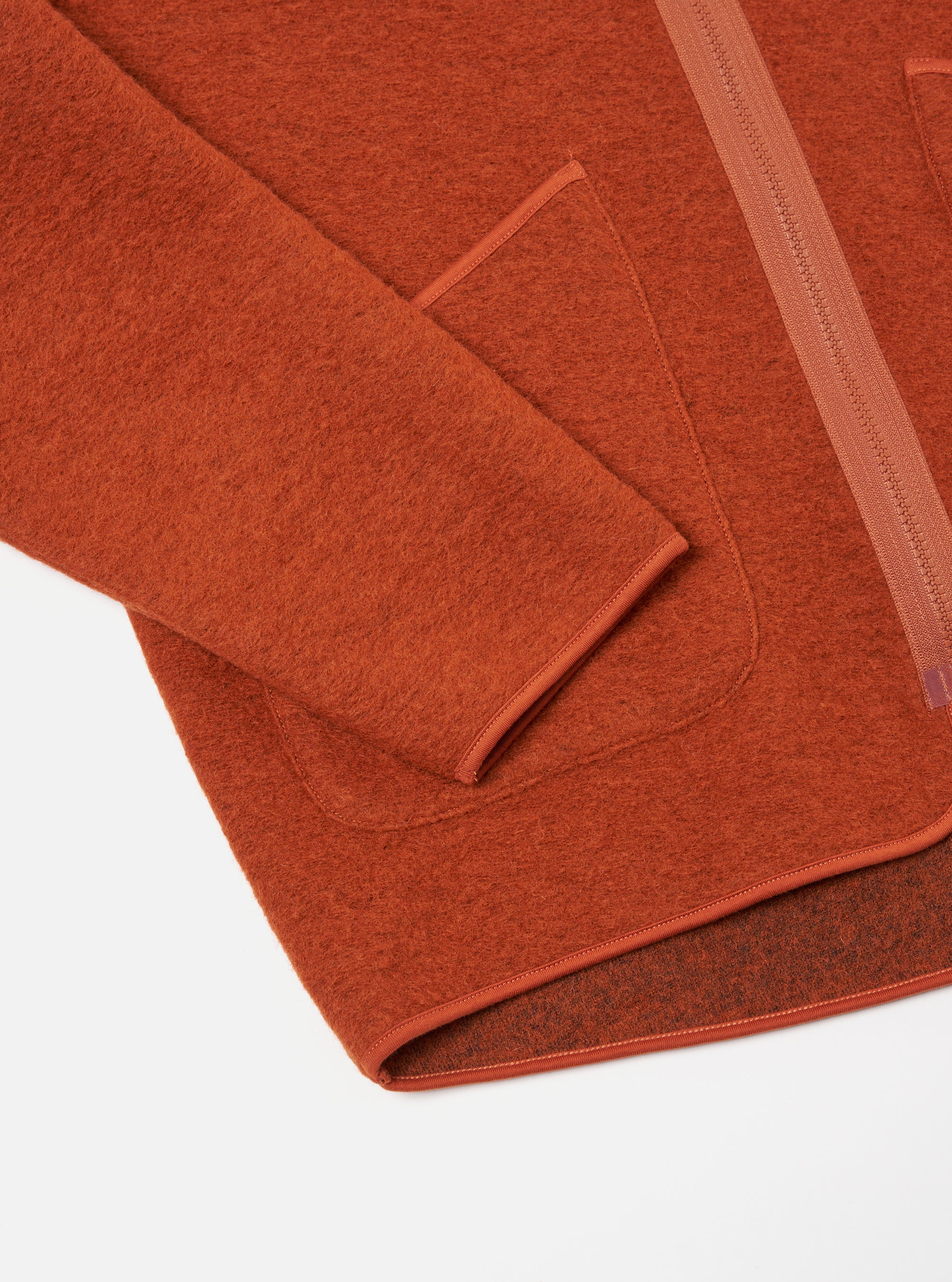 Universal Works Zip Liner Jacket in Orange Wool Fleece