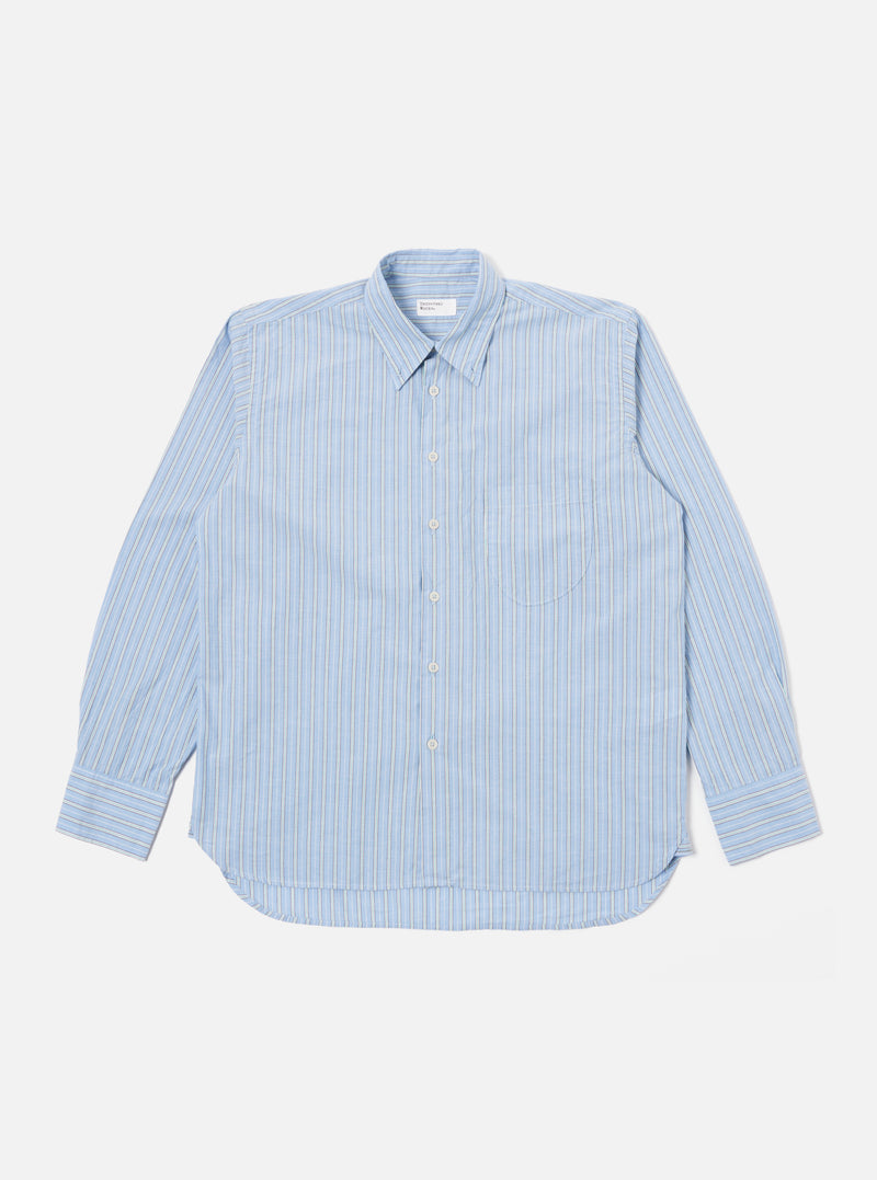 Universal Works Lazy Day Shirt in Blue Chelsea Cotton Stripe