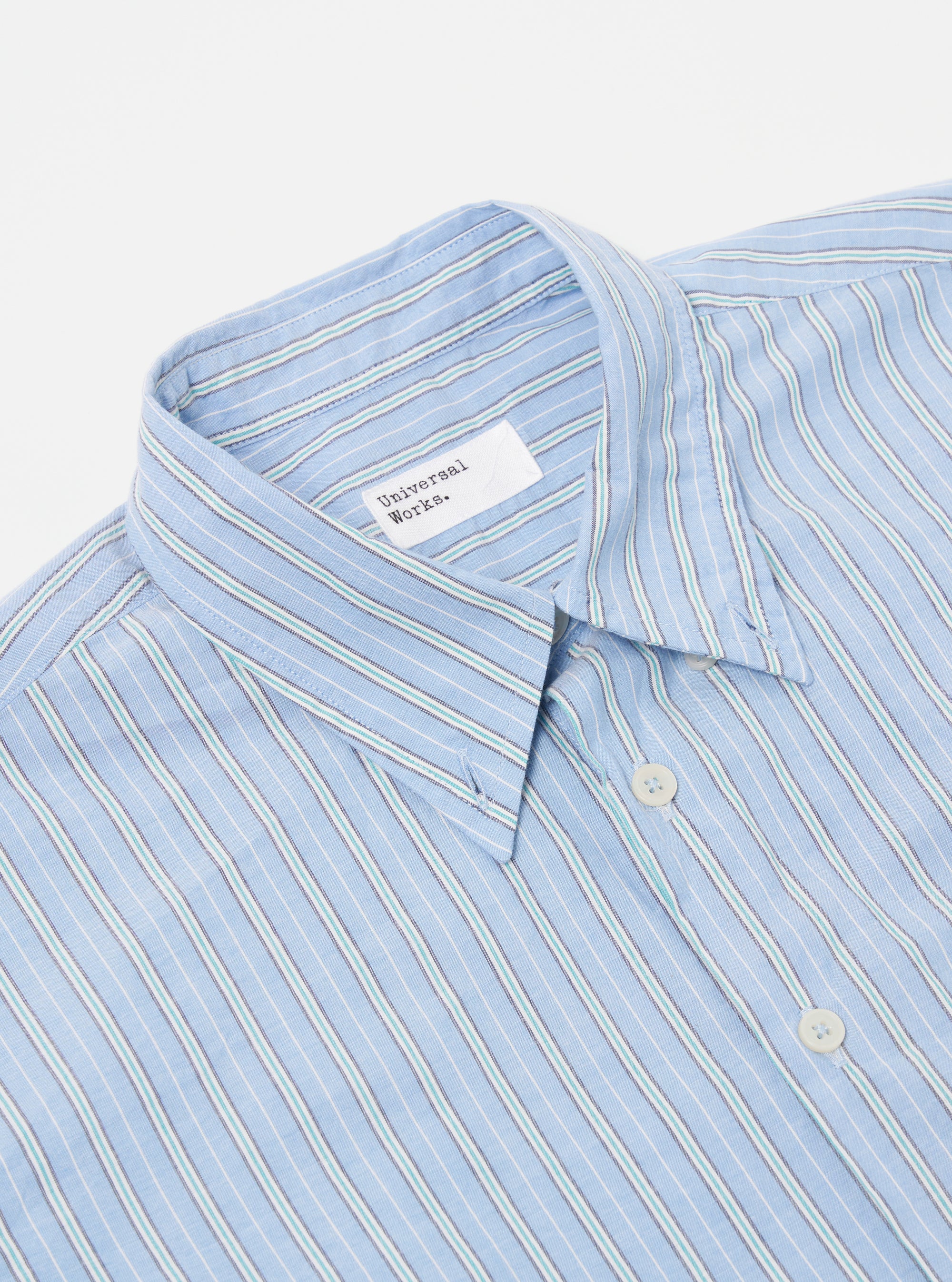 Universal Works Lazy Day Shirt in Blue Chelsea Cotton Stripe