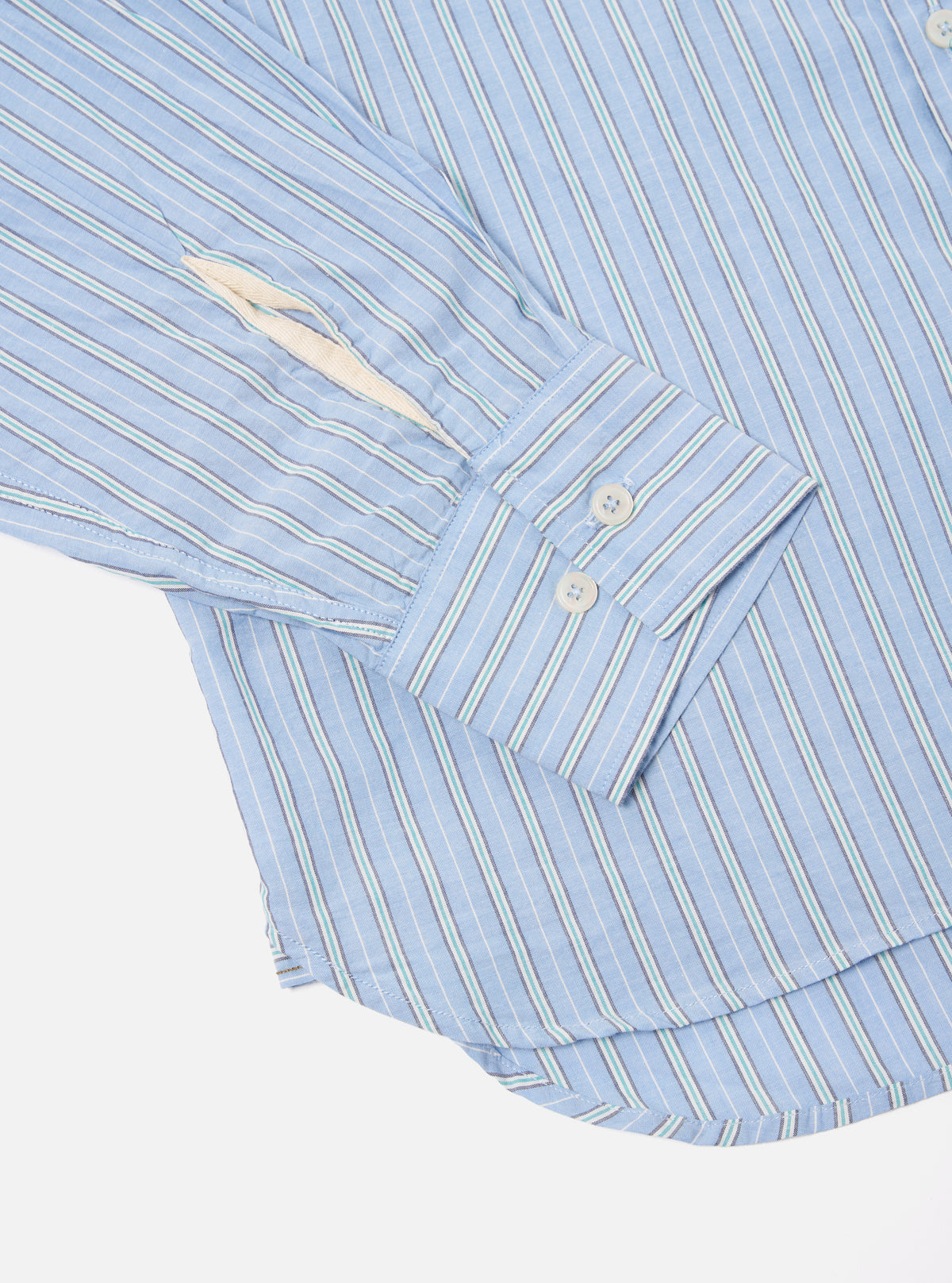 Universal Works Lazy Day Shirt in Blue Chelsea Cotton Stripe