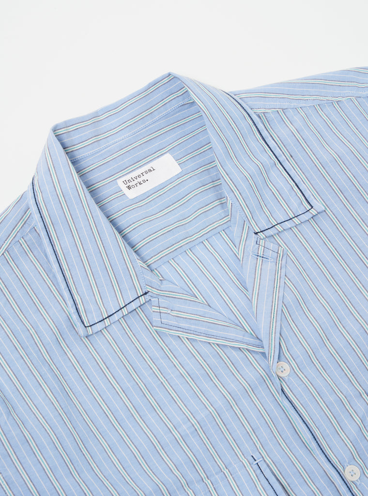 Universal Works Embroidered L/S Utility Shirt in Blue Chelsea Cotton Stripe