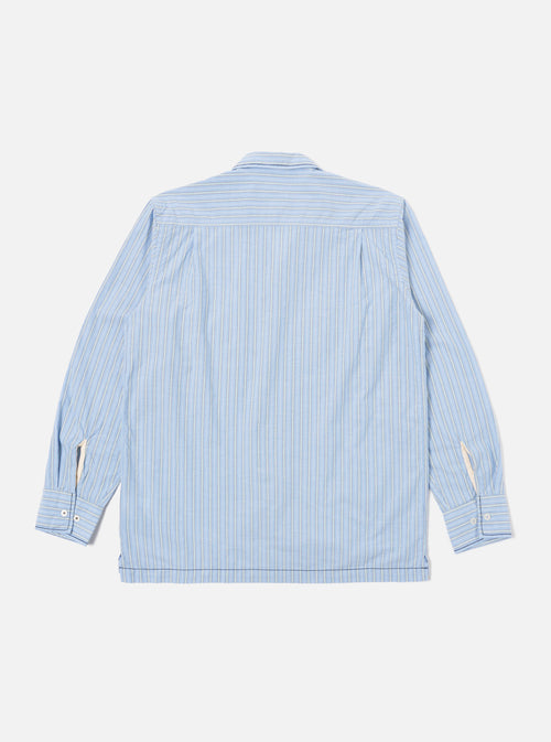 Universal Works Embroidered L/S Utility Shirt in Blue Chelsea Cotton Stripe