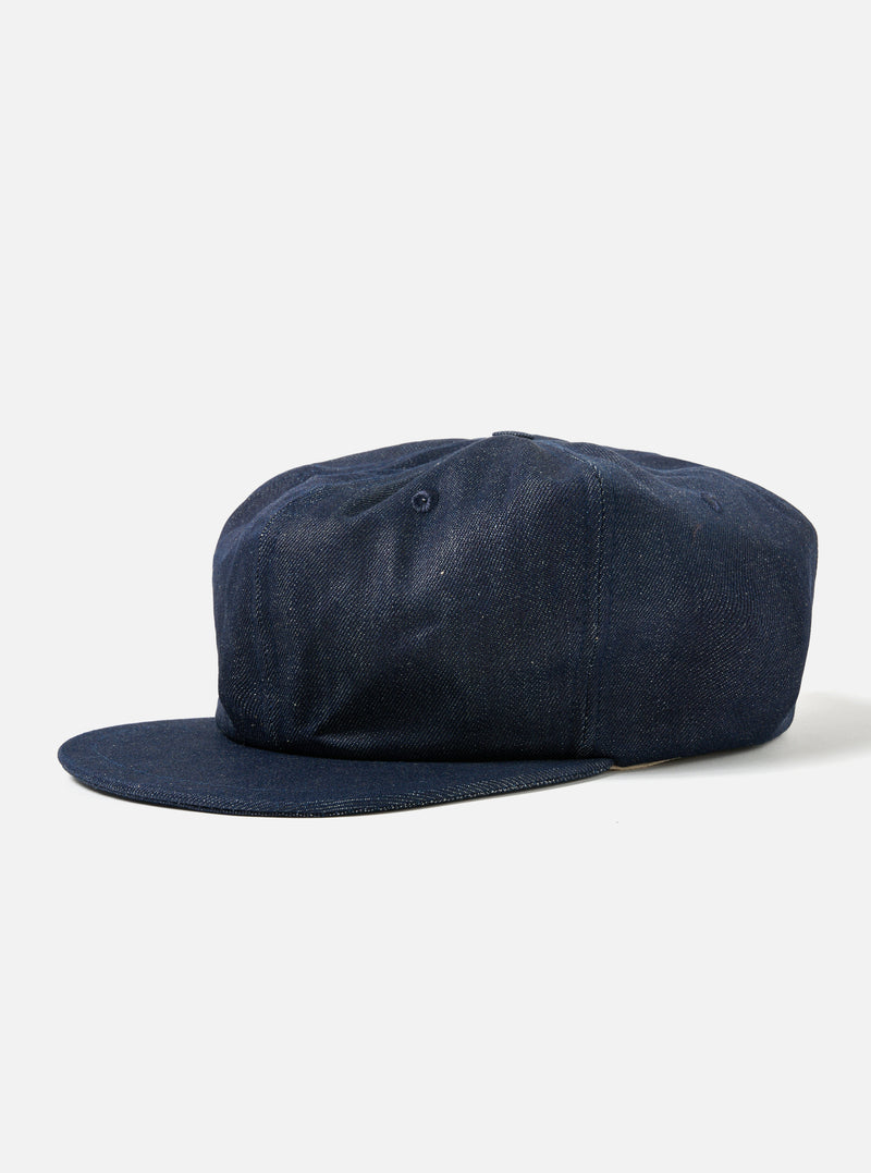 Universal Works Cricket Cap in Indigo 13oz Selvedge Denim