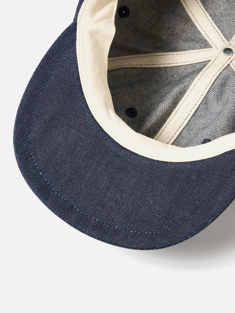 Universal Works Cricket Cap in Indigo 13oz Selvedge Denim