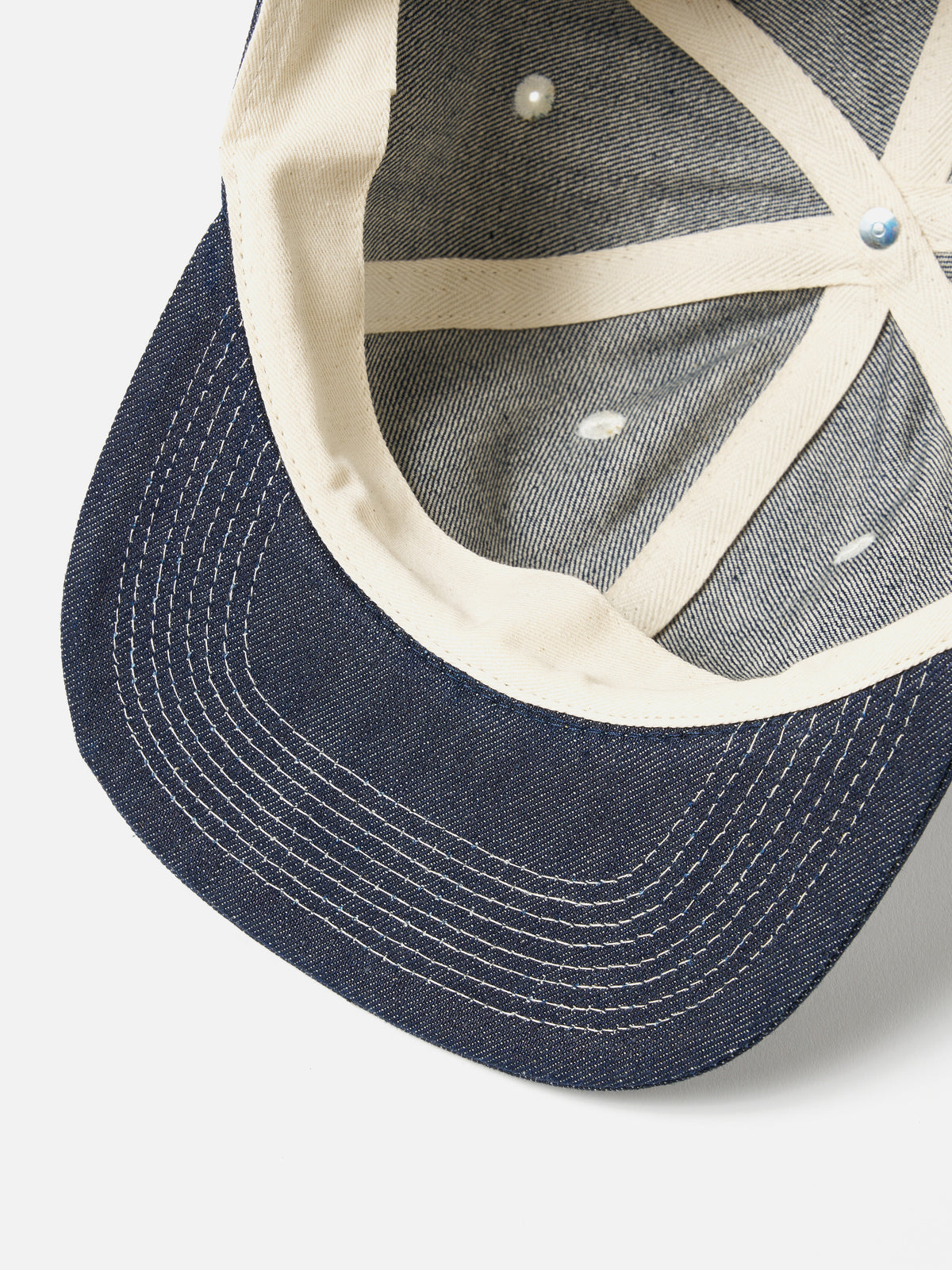 Universal Works Baseball Hat in Indigo 13oz Selvedge Denim