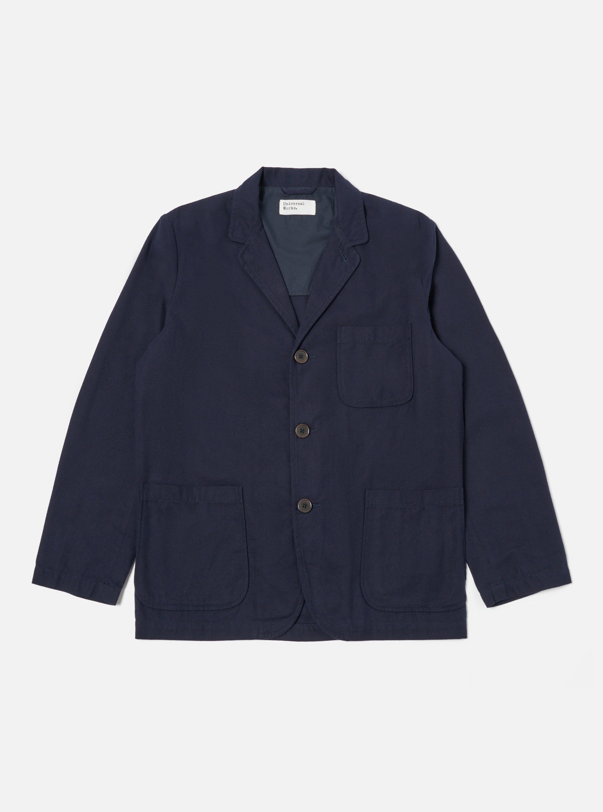 Universal Works Three Button Jacket in Navy Brushed Moleskin