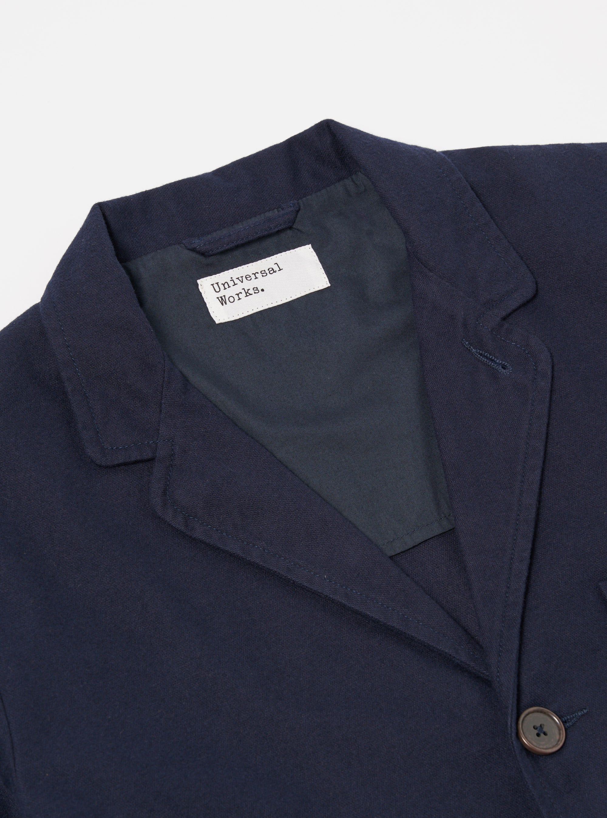 Universal Works Three Button Jacket in Navy Brushed Moleskin