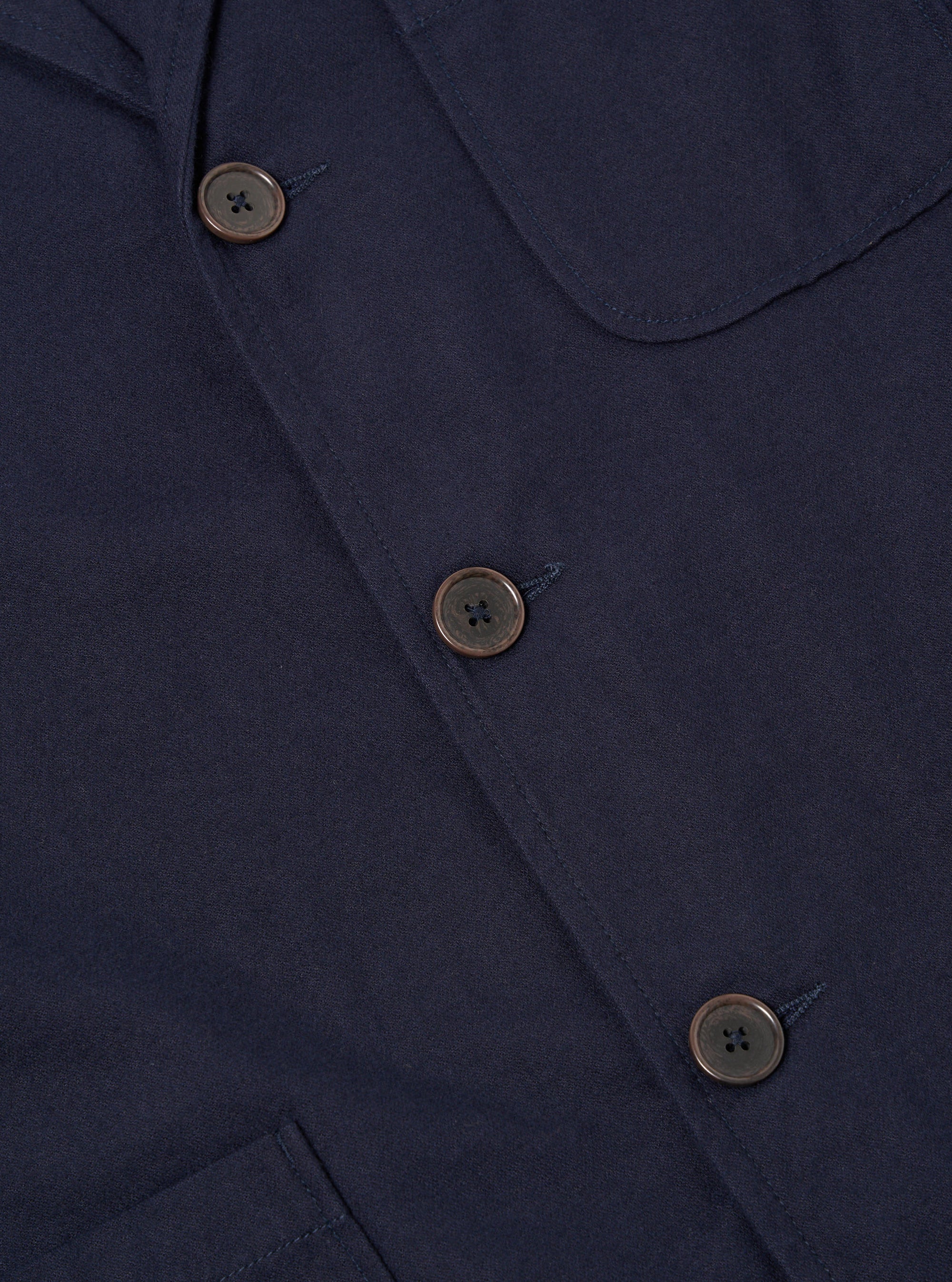 Universal Works Three Button Jacket in Navy Brushed Moleskin