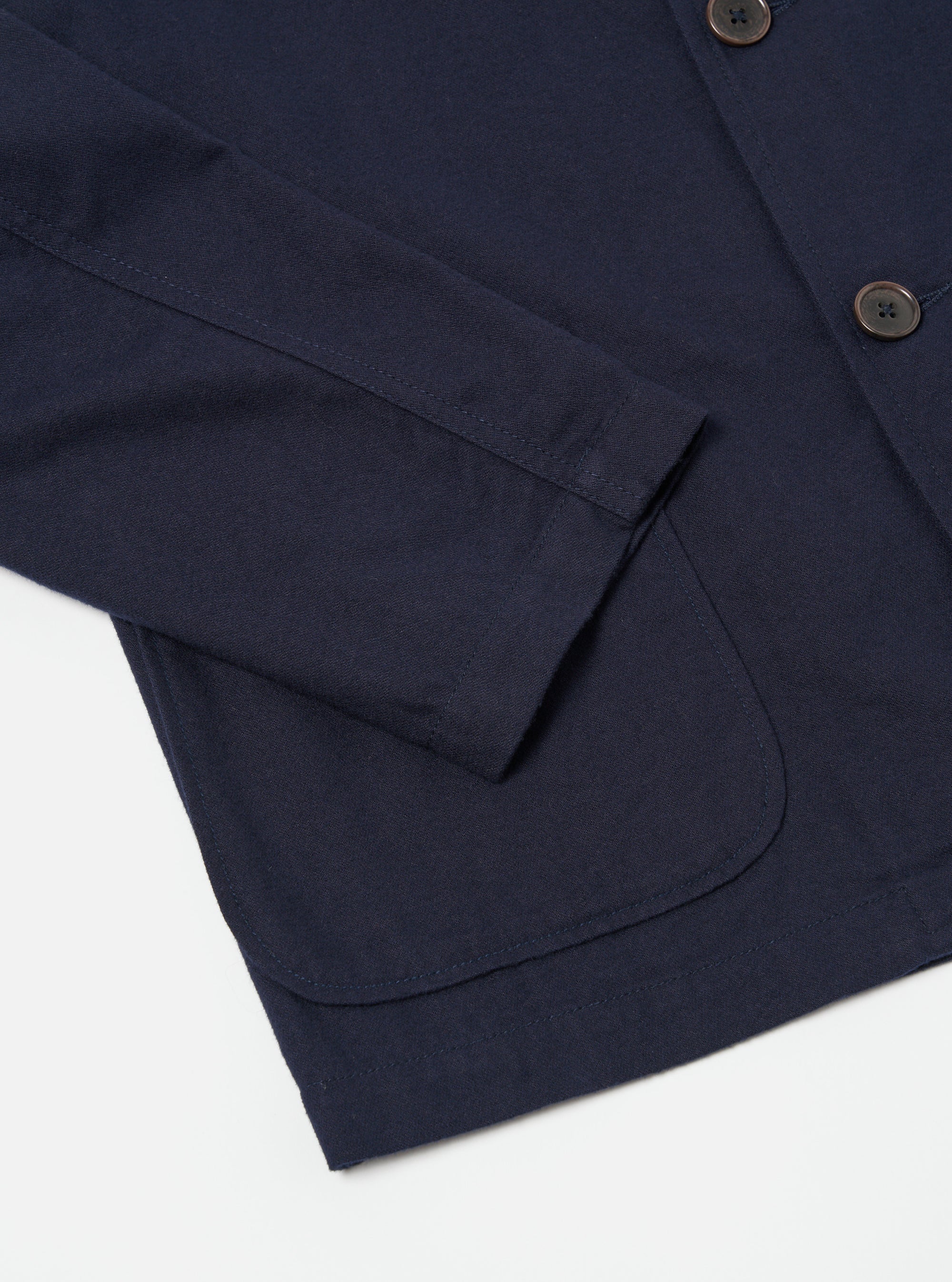 Universal Works Three Button Jacket in Navy Brushed Moleskin