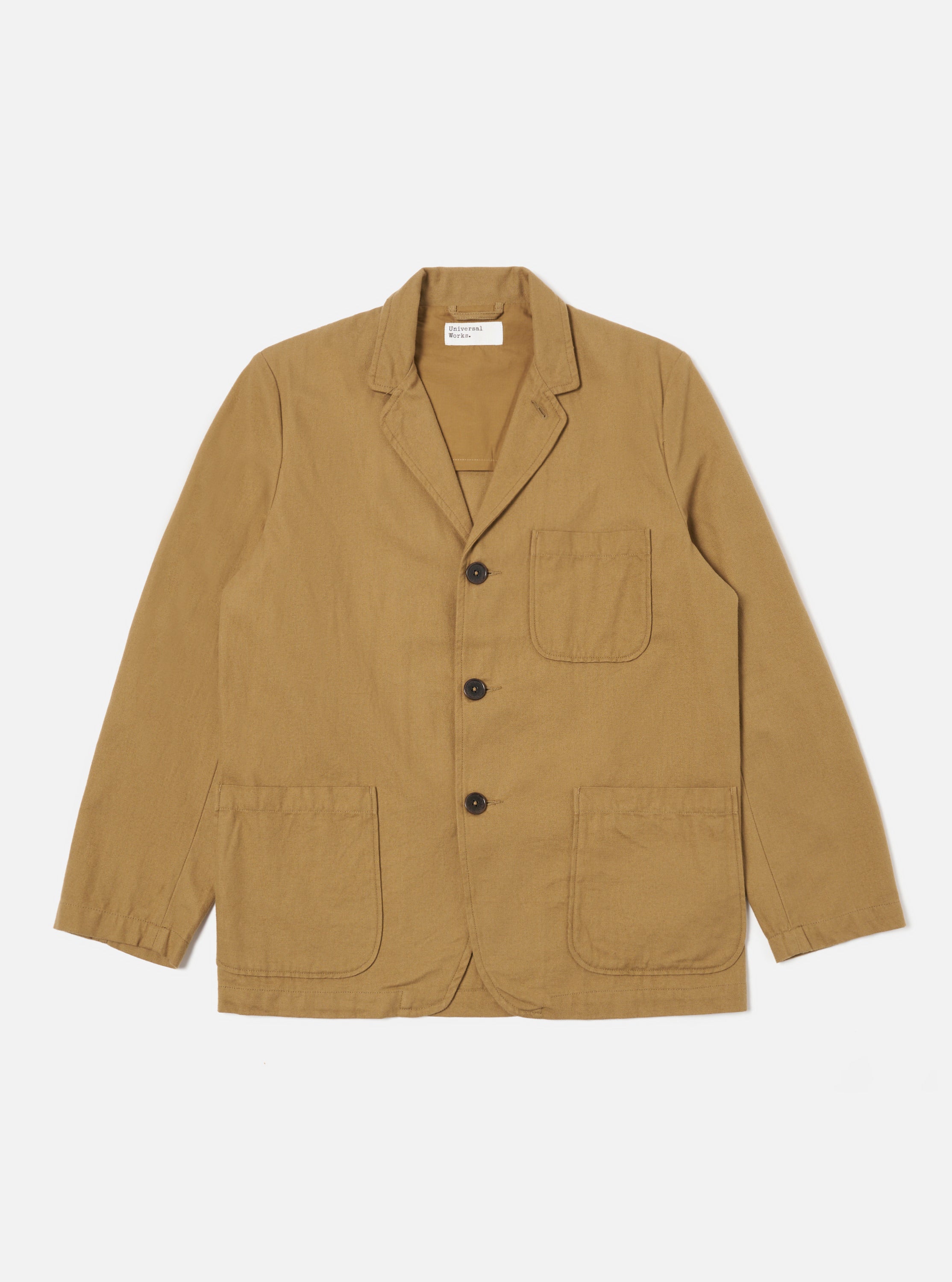 Universal Works Three Button Jacket in Sand Brushed Moleskin