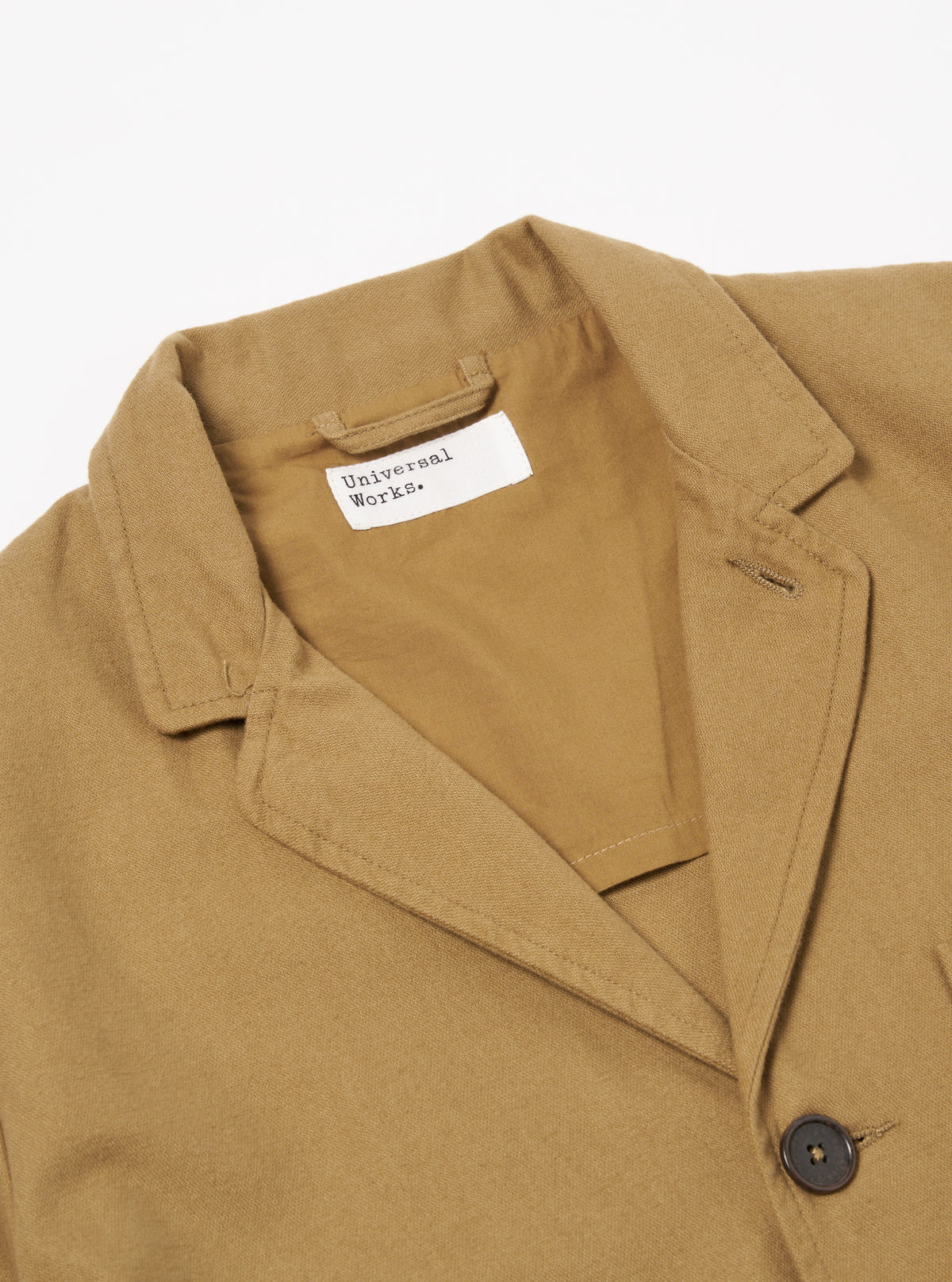 Universal Works Three Button Jacket in Sand Brushed Moleskin