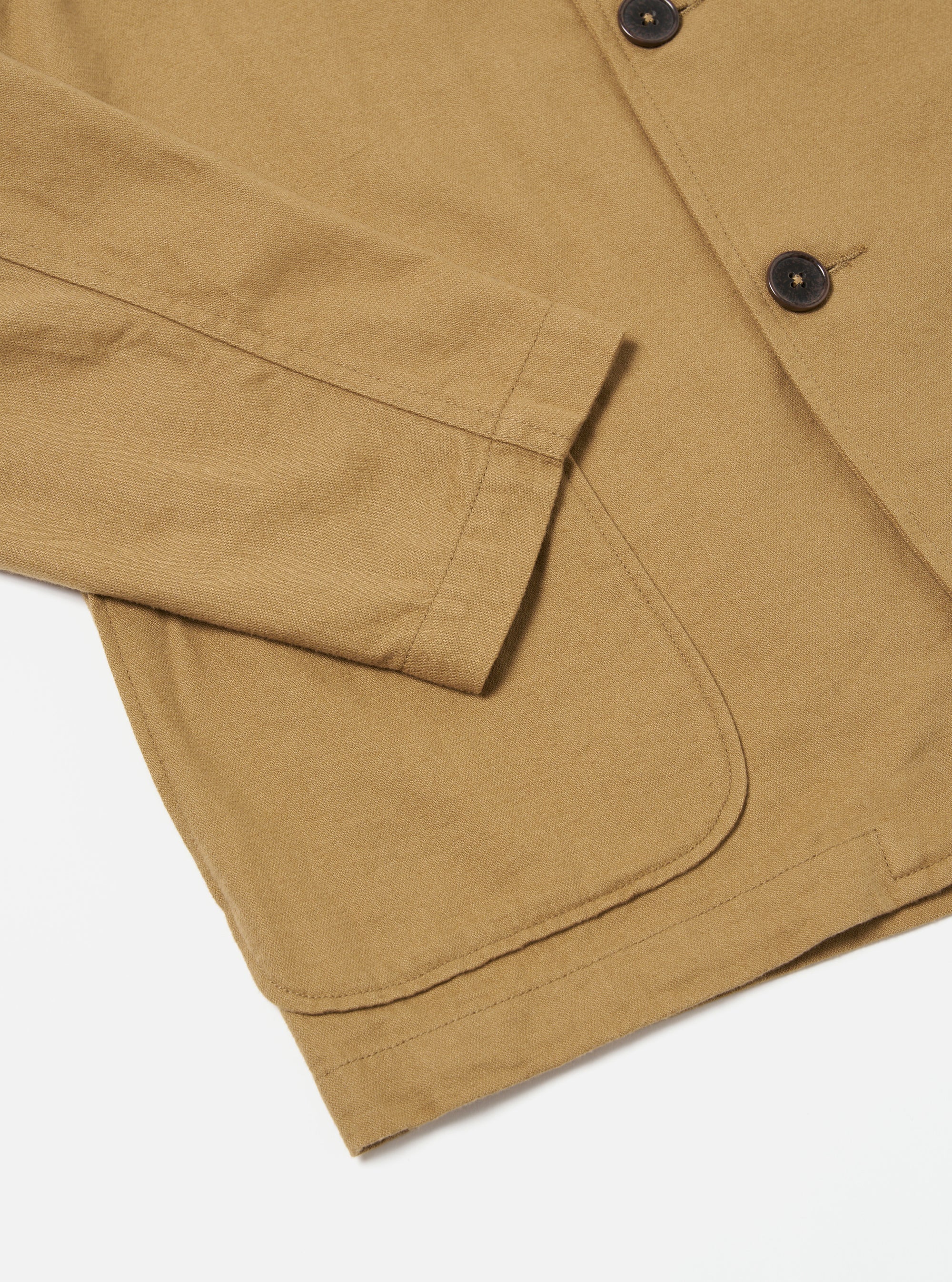 Universal Works Three Button Jacket in Sand Brushed Moleskin